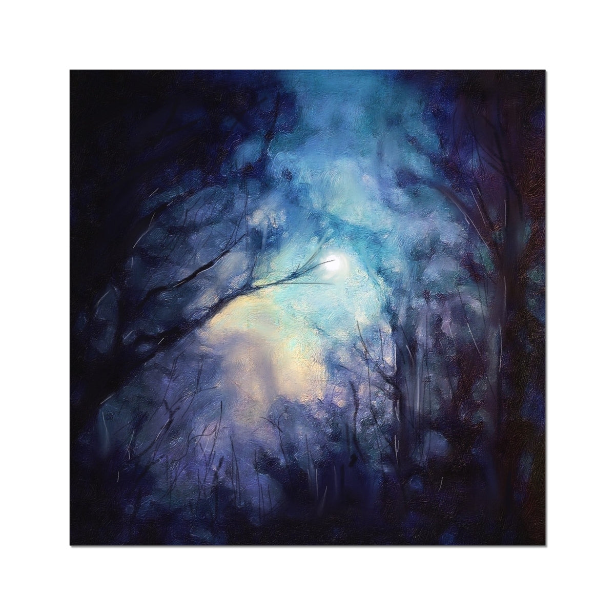 A Moonlit Highland Wood Prints | Scottish Highlands & Lowlands Art Gallery | Paintings, Prints, Homeware and Art Gifts From Scotland By Scottish Artist Kevin Hunter