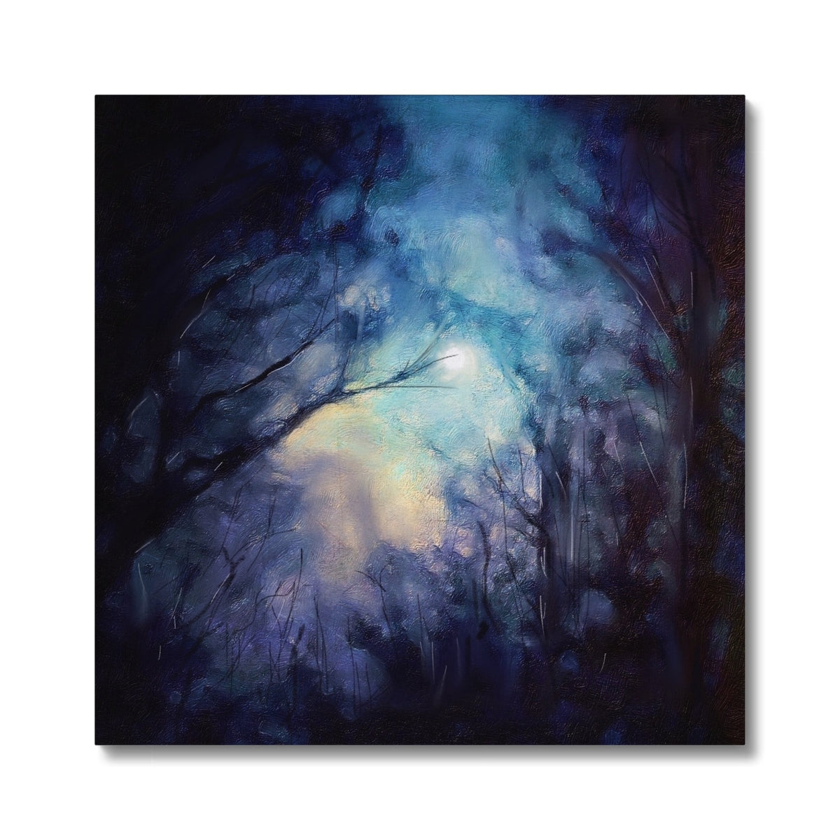 A Moonlit Highland Wood Canvas | Scottish Highlands & Lowlands Art Gallery | Paintings, Prints, Homeware and Art Gifts From Scotland By Scottish Artist Kevin Hunter