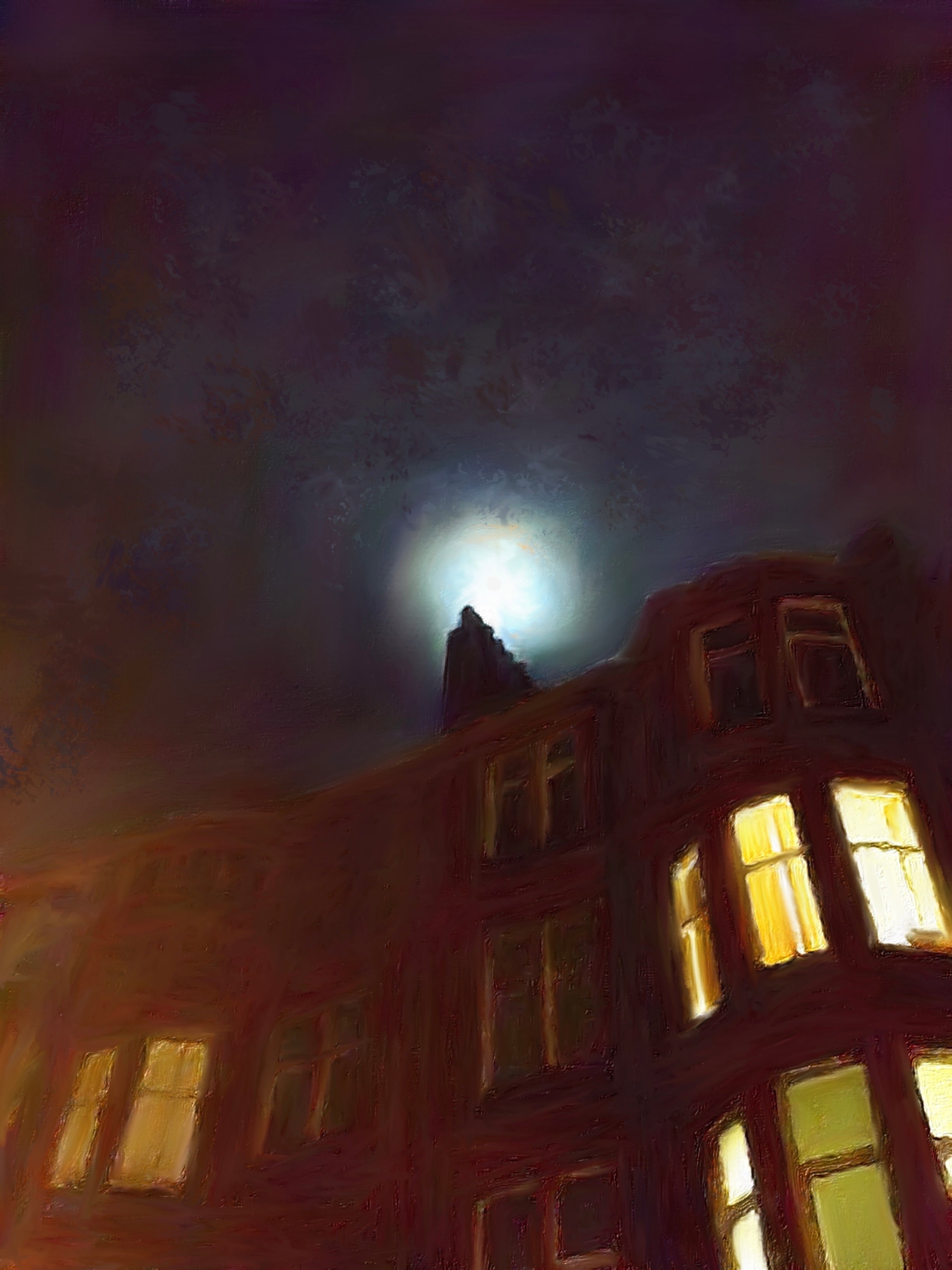 A Moonlit Tenement Art Prints