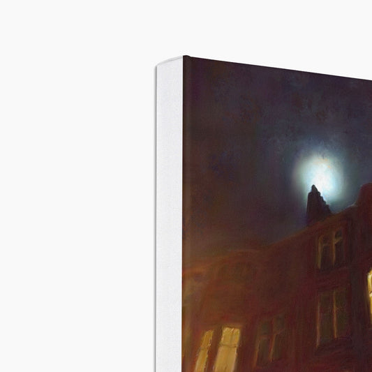 A Moonlit Tenement Eco Art Canvas Print | Scottish Art Gifts