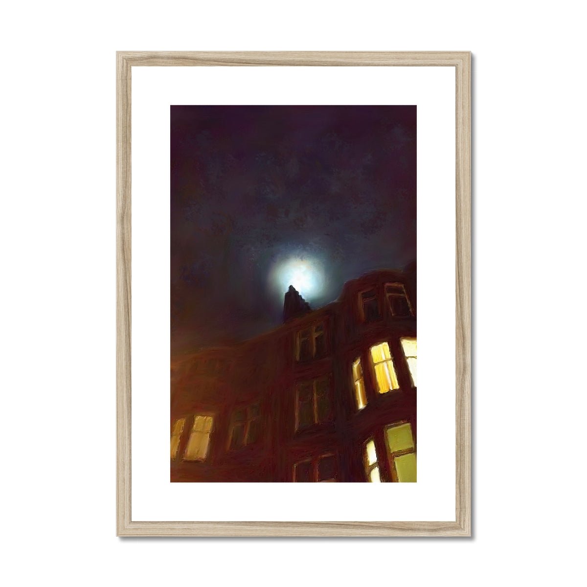 A Moonlit Tenement Painting | Framed & Mounted Prints From Scotland