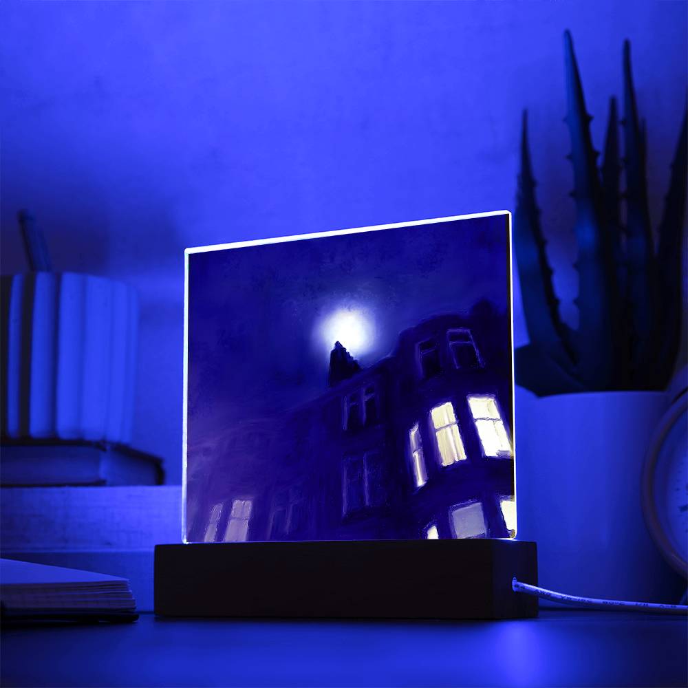 A Moonlit Tenement illuminated Neon Acrylic Art Plaque