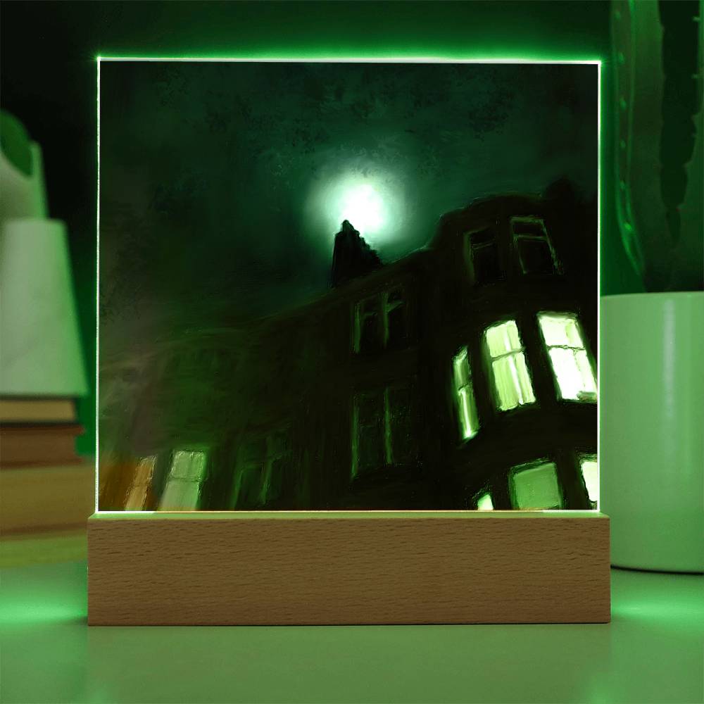 A Moonlit Tenement illuminated Neon Acrylic Art Plaque