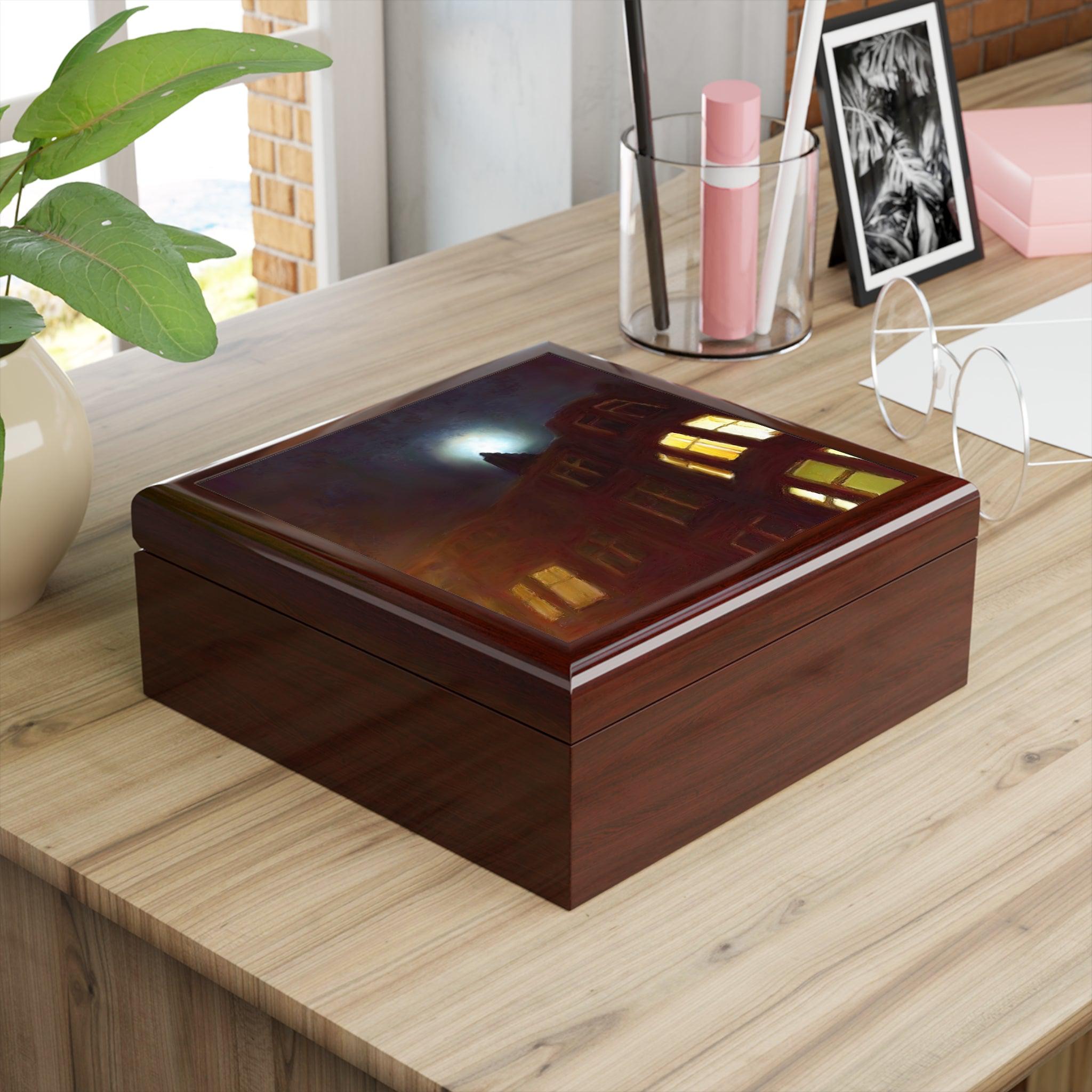 A Moonlit Tenement Art Jewellery Box.