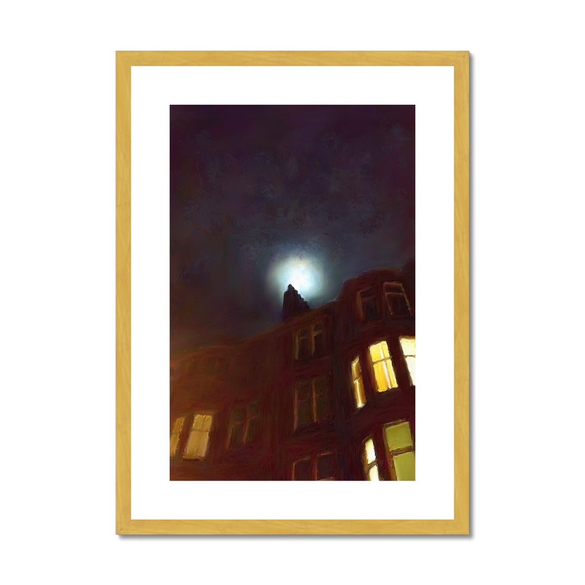 A Moonlit Tenement Painting | Antique Framed & Mounted Prints From Scotland