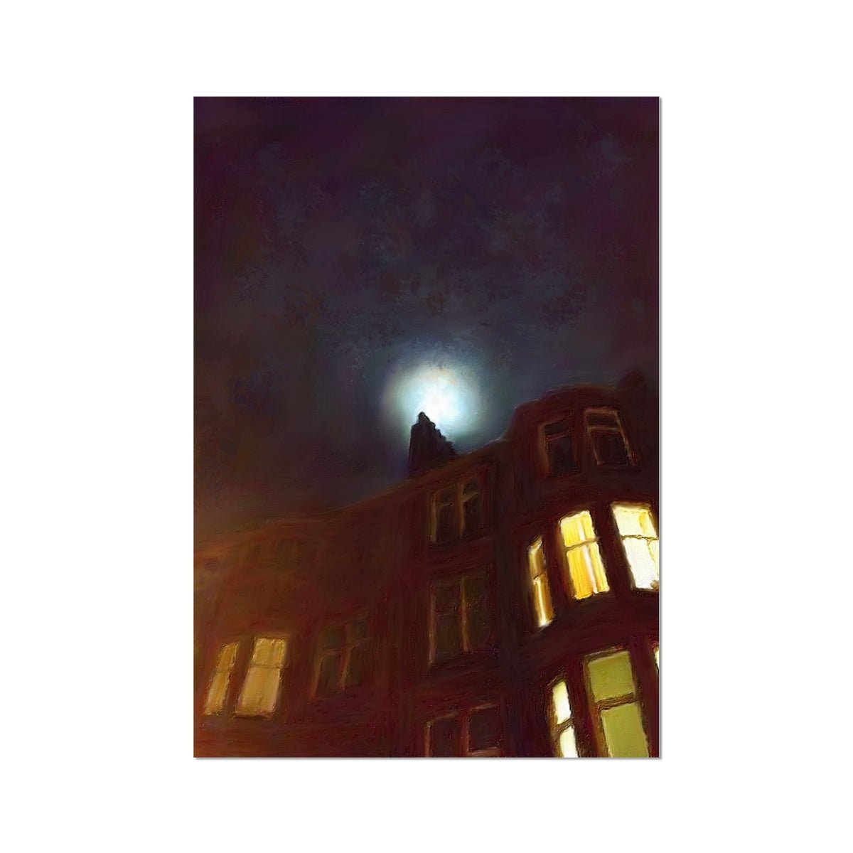 A Moonlit Tenement Painting | Fine Art Prints From Scotland