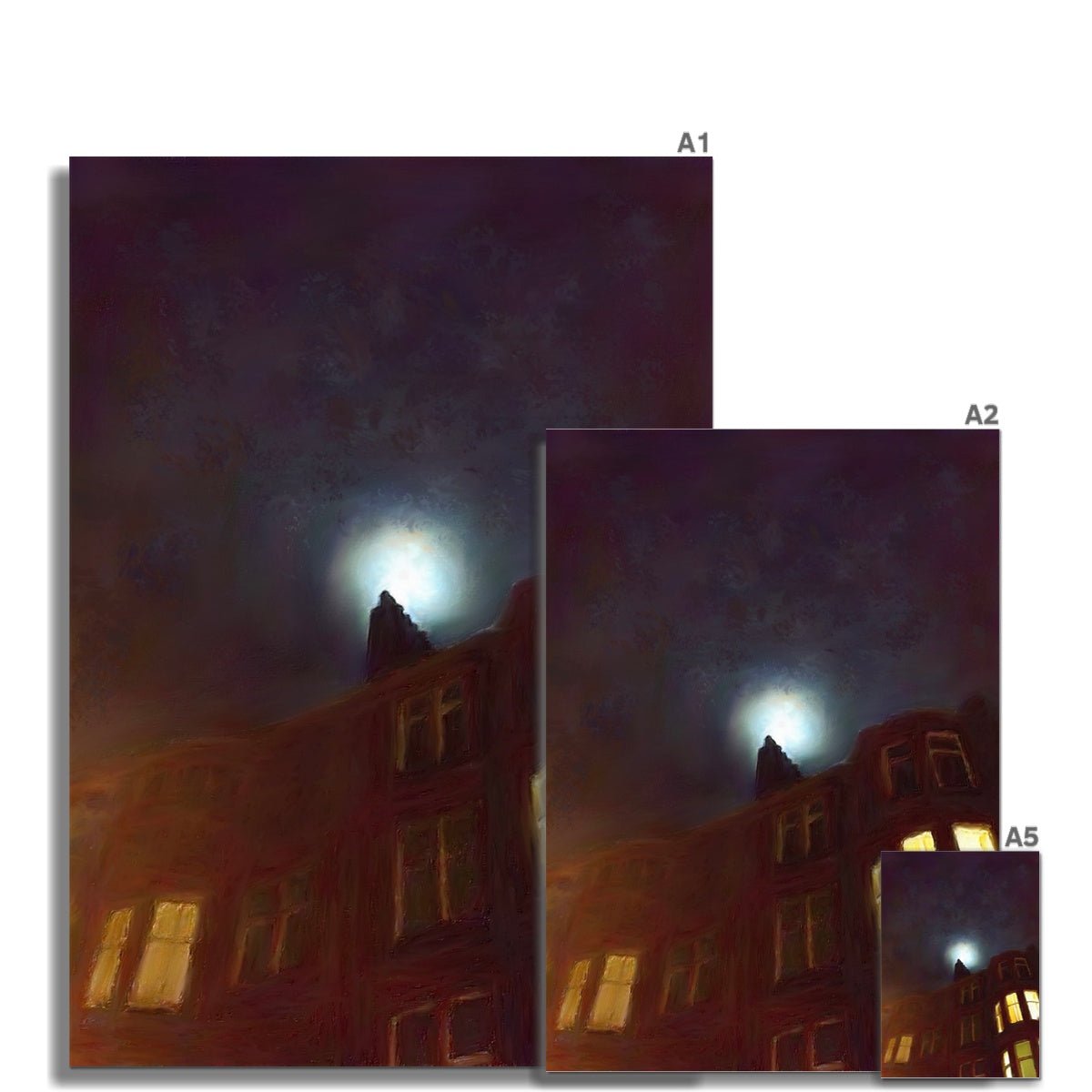 A Moonlit Tenement Painting Scotland | Signed Scottish Fine Art Prints