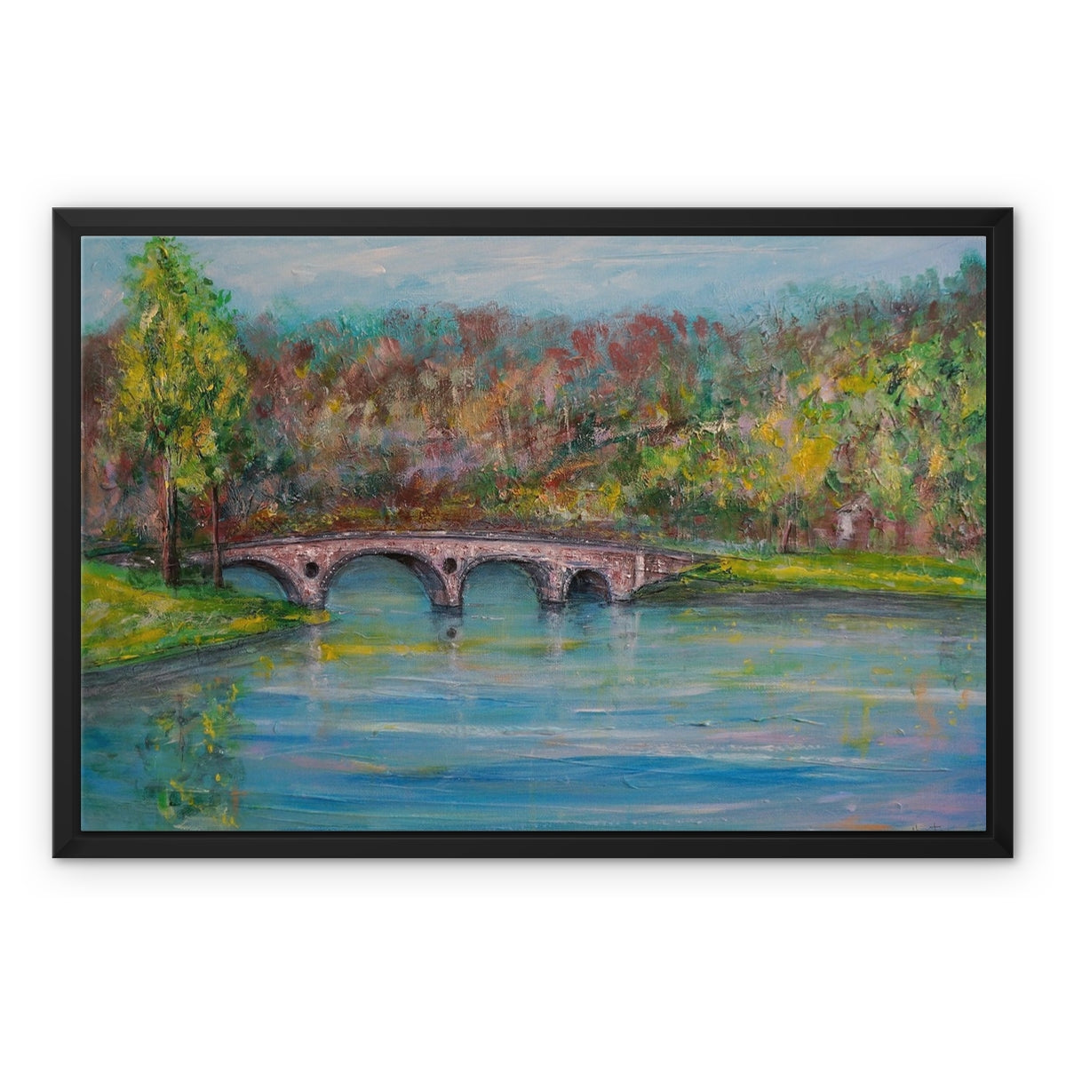 Kenmore Bridge Painting | Framed Canvas-Floating Framed Canvas Prints-Scottish Highlands & Lowlands Art Gallery-24"x18"-Black Frame-White Wrap-Paintings, Prints, Homeware, Art Gifts From Scotland By Scottish Artist Kevin Hunter