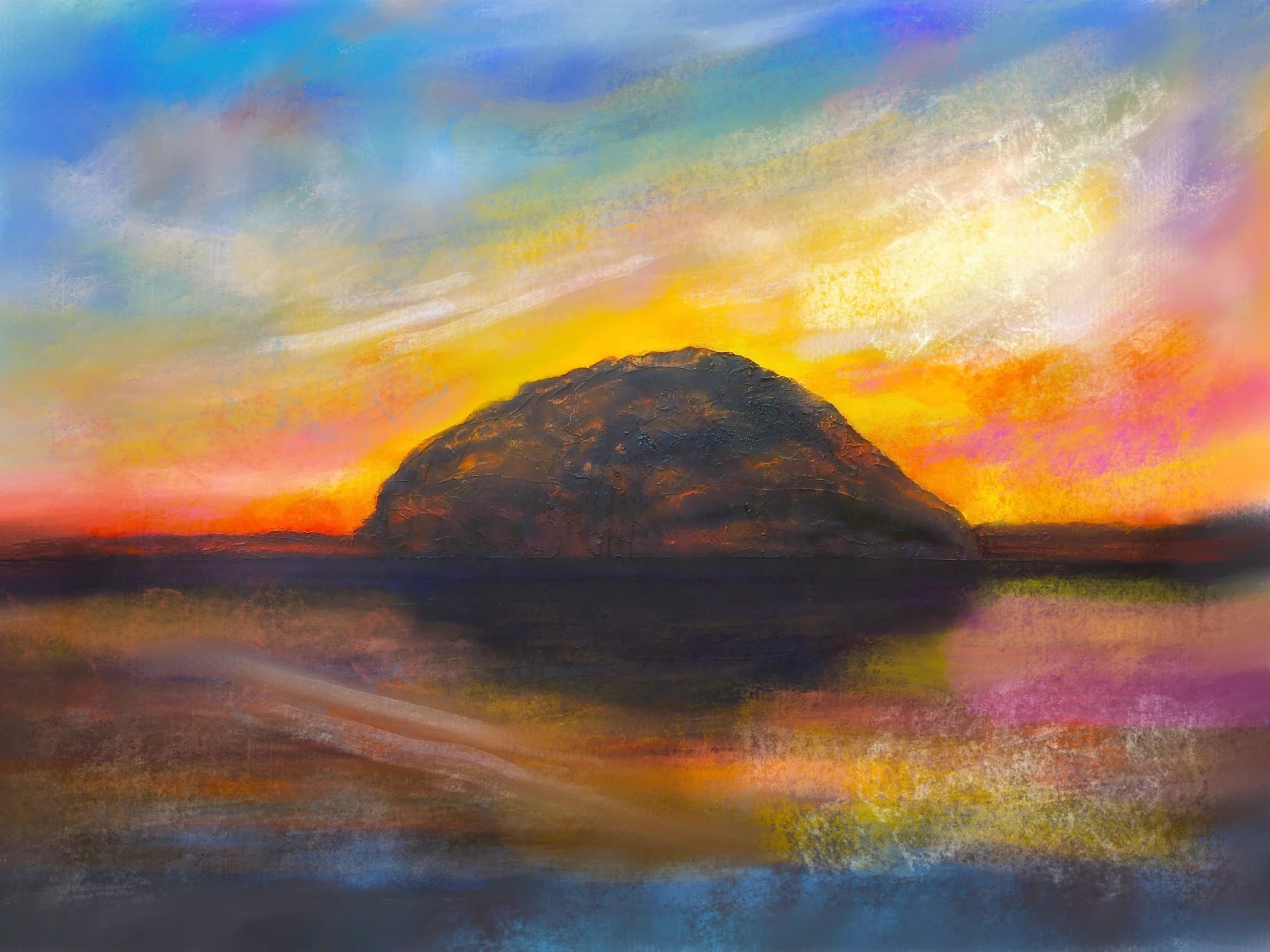 Ailsa Craig Dusk - Arran Art Gallery Scotland Worldwide Shipping Impressionistic Island Sunset Kevin Hunter Portfolio Giclee Prints
