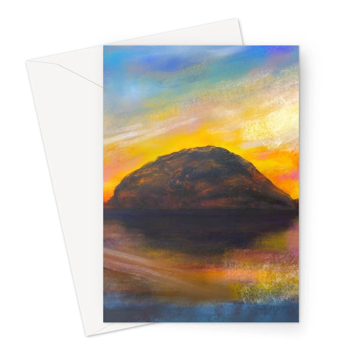 Ailsa Craig Dusk Greeting Card - Arran Art Gallery Scotland Worldwide Shipping Scottish Landscape by Artist Hunter Featuring Paintings