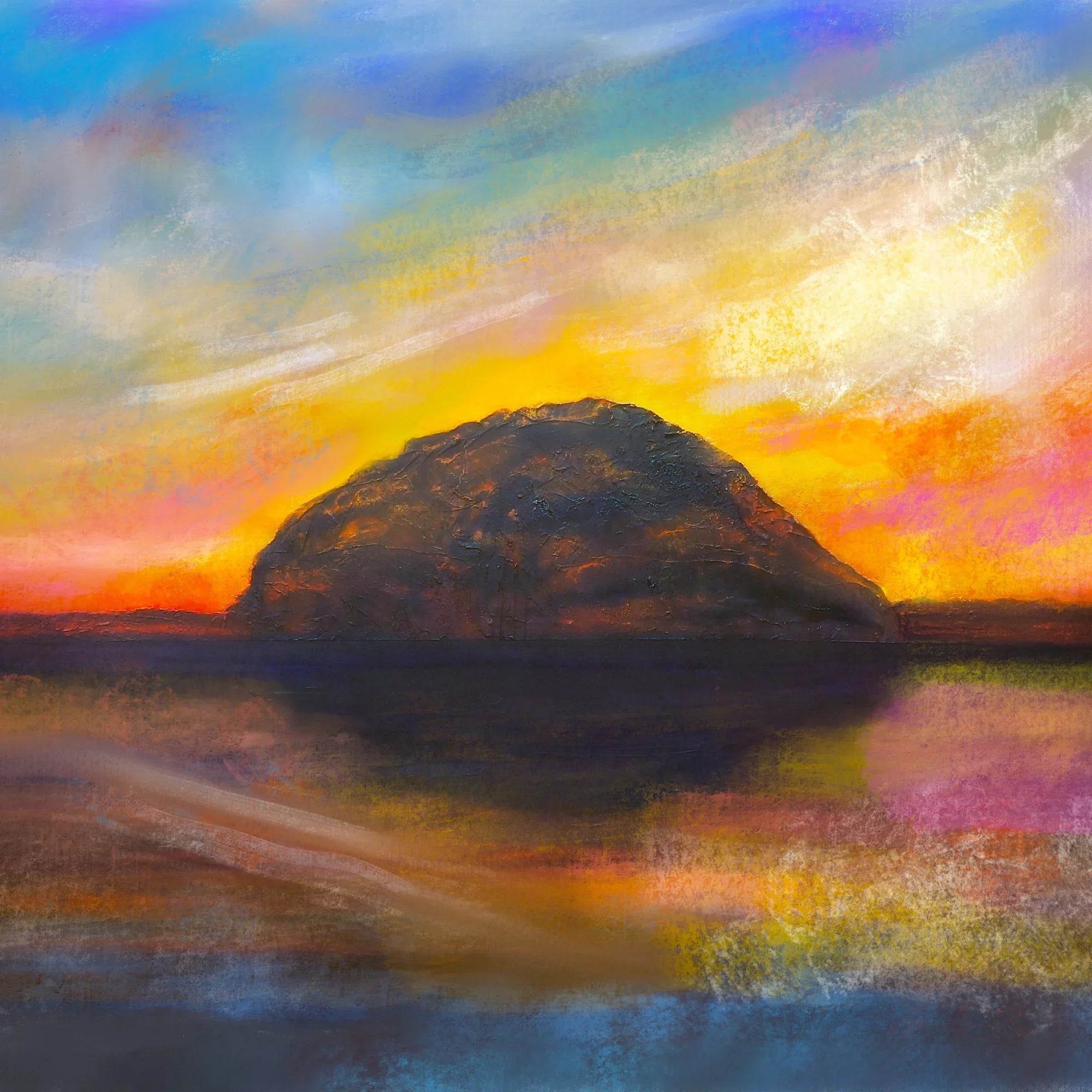 Ailsa Craig Dusk | Scotland in your Pocket - Arran Art Gallery Worldwide Shipping Colorful Impressionistic Painting Scottish Landscape