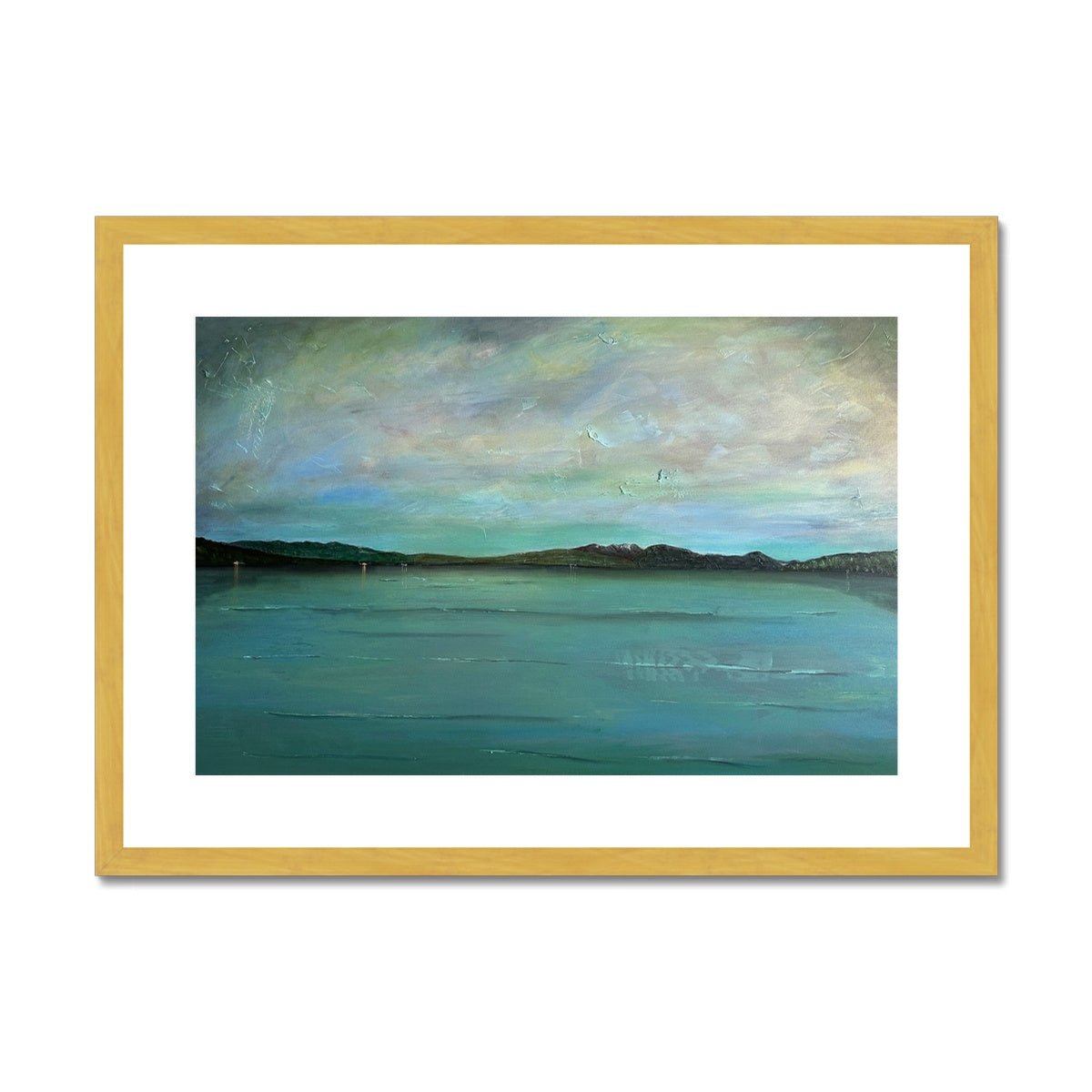 An Emerald Loch Lomond Painting | Antique Framed & Mounted Prints From Scotland-Antique Framed & Mounted Prints-Scottish Lochs & Mountains Art Gallery-A2 Landscape-Gold Frame-Paintings, Prints, Homeware, Art Gifts From Scotland By Scottish Artist Kevin Hunter