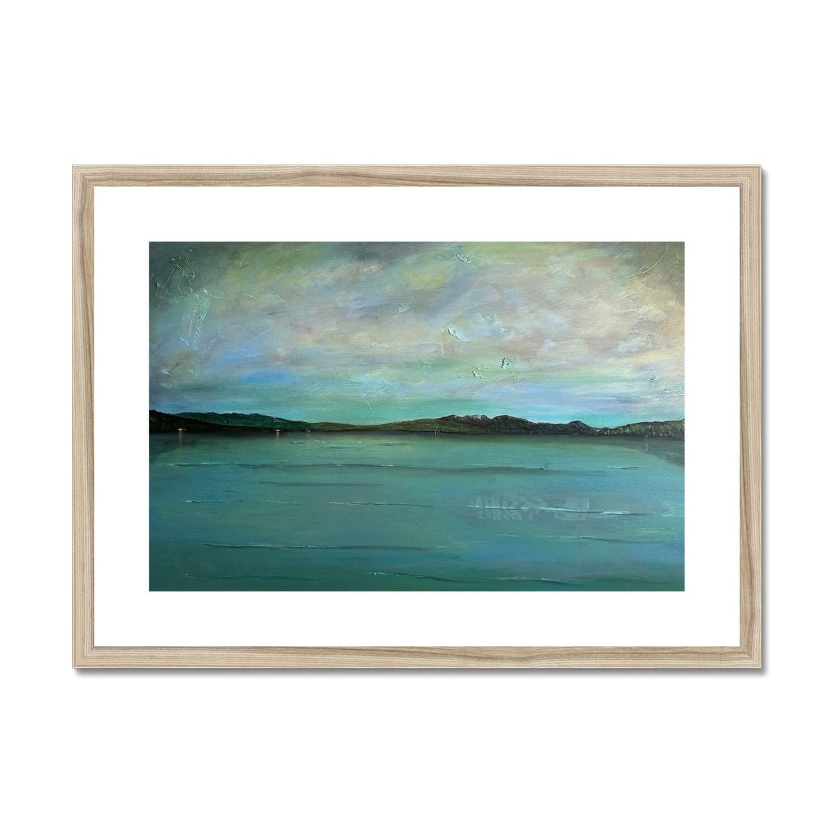An Emerald Loch Lomond Painting | Framed & Mounted Prints From Scotland-Framed & Mounted Prints-Scottish Lochs & Mountains Art Gallery-A2 Landscape-Natural Frame-Paintings, Prints, Homeware, Art Gifts From Scotland By Scottish Artist Kevin Hunter