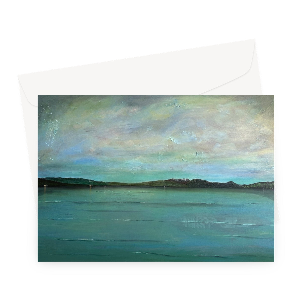 An Ethereal Loch Lomond Scottish Art Gifts Greeting Card | Scottish Lochs &amp; Mountains Art Gallery | Paintings, Prints, Homeware and Art Gifts From Scotland By Scottish Artist Kevin Hunter