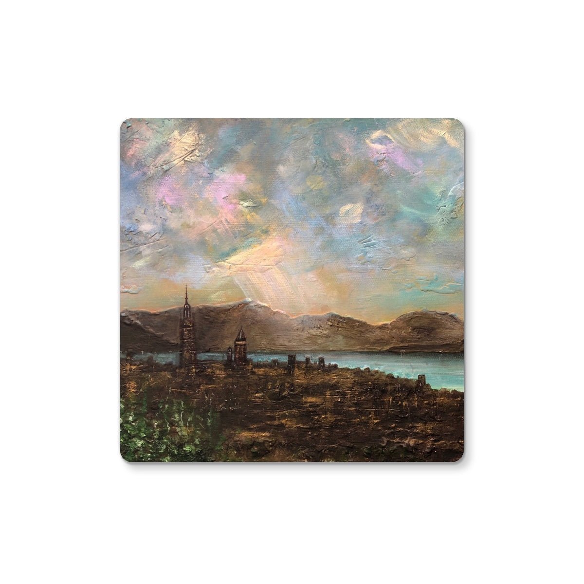 Angels Fingers Over Greenock Art Gifts Coaster-Coasters-River Clyde Art Gallery-4 Coasters-Paintings, Prints, Homeware, Art Gifts From Scotland By Scottish Artist Kevin Hunter