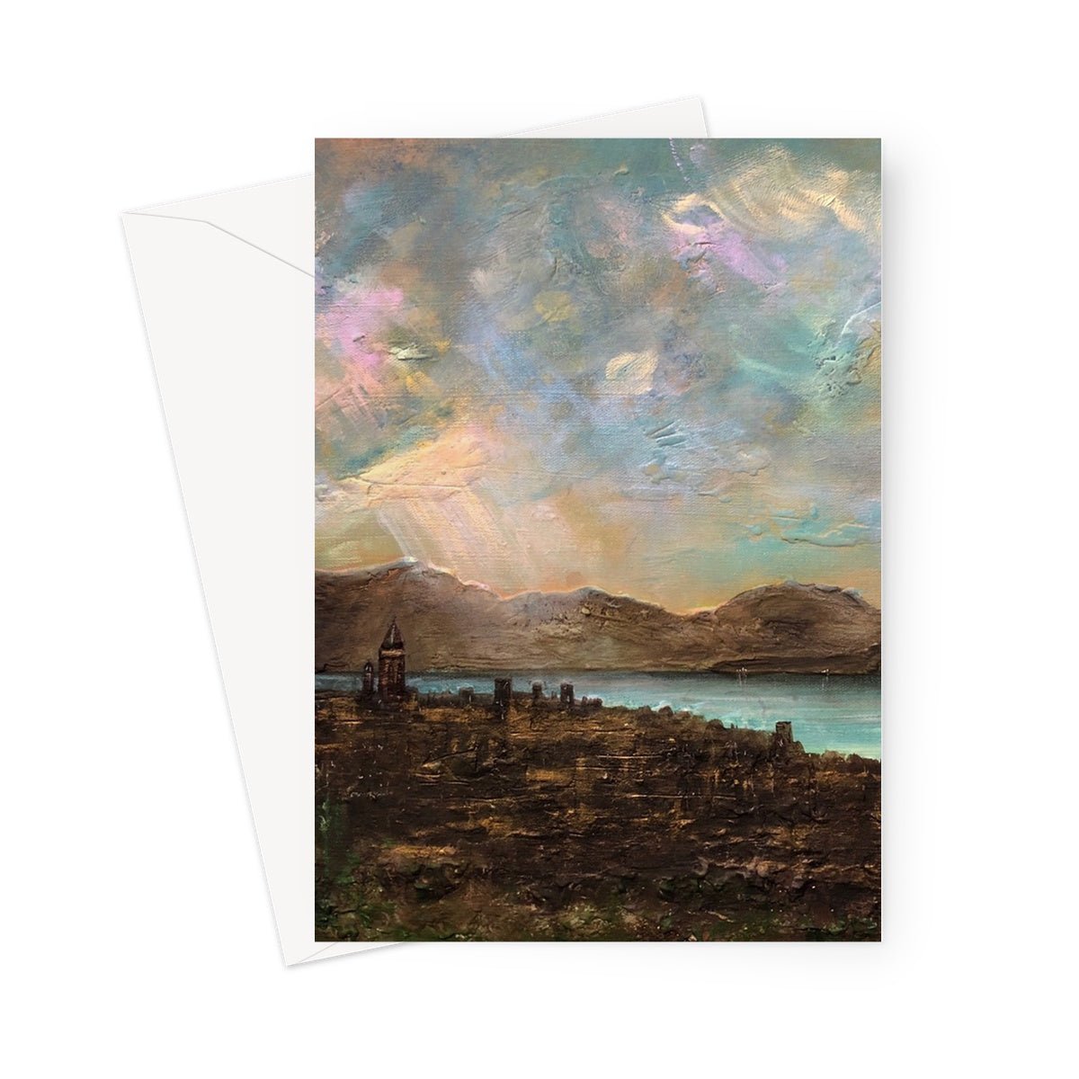 Angels Fingers Over Greenock Art Gifts Greeting Card-Greetings Cards-River Clyde Art Gallery-5"x7"-10 Cards-Paintings, Prints, Homeware, Art Gifts From Scotland By Scottish Artist Kevin Hunter