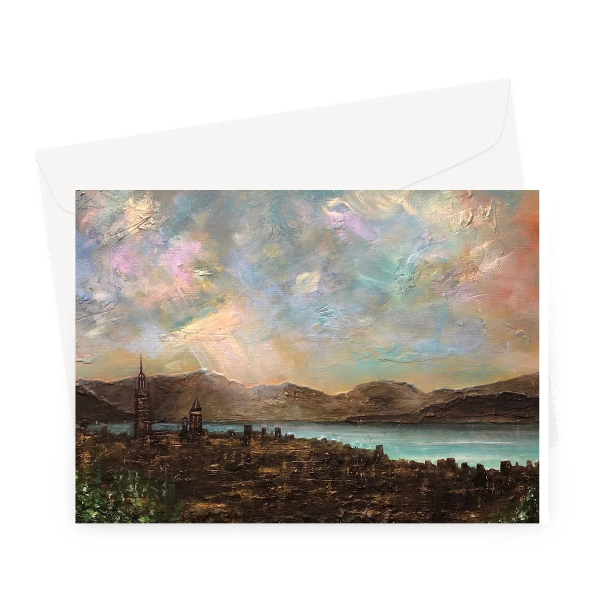 Angels Fingers Over Greenock Greeting Card - River Clyde Art Gallery Scotland Worldwide Shipping Scottish Prints