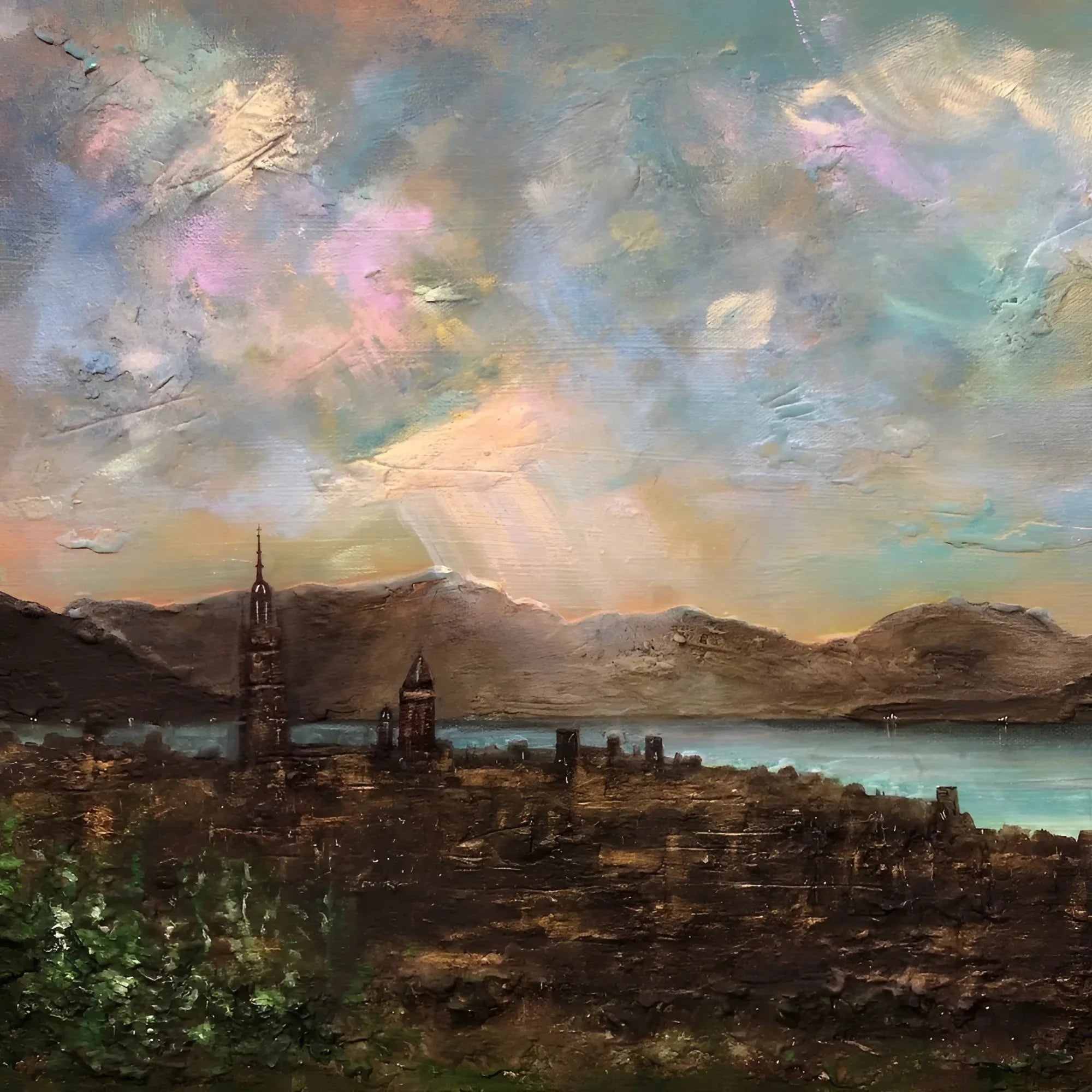 Angels Fingers Over Greenock | Scotland in your Pocket - River Clyde Art Gallery Worldwide Shipping Textured Painting City Scottish