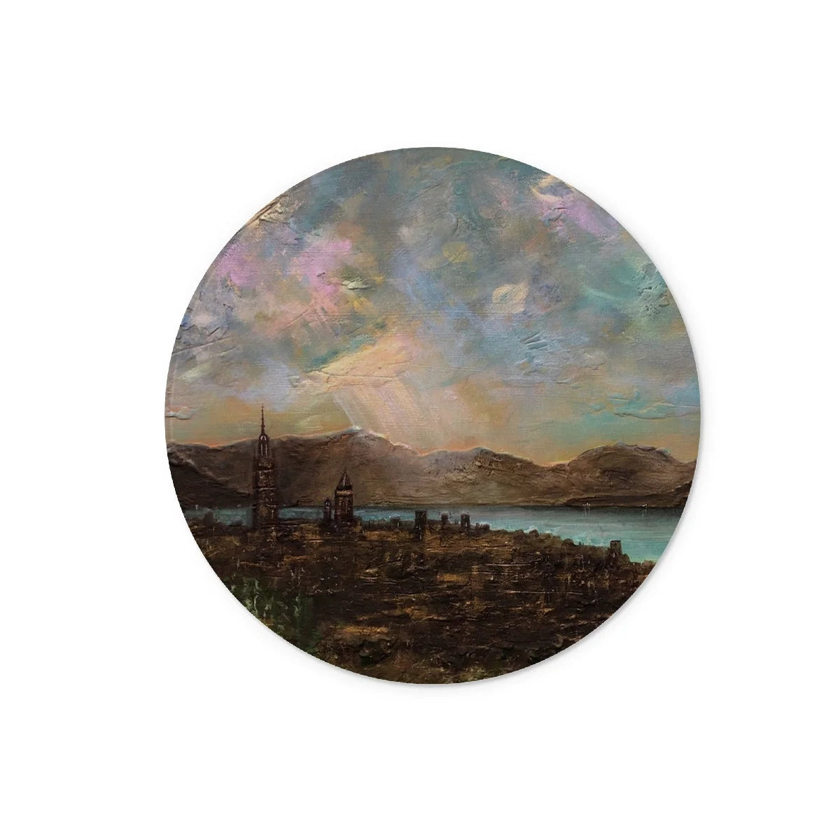 Angels Fingers Over Greenock Glass Chopping Board - River Clyde Art Gallery Scotland Worldwide Shipping Circular Painting Moody Scottish