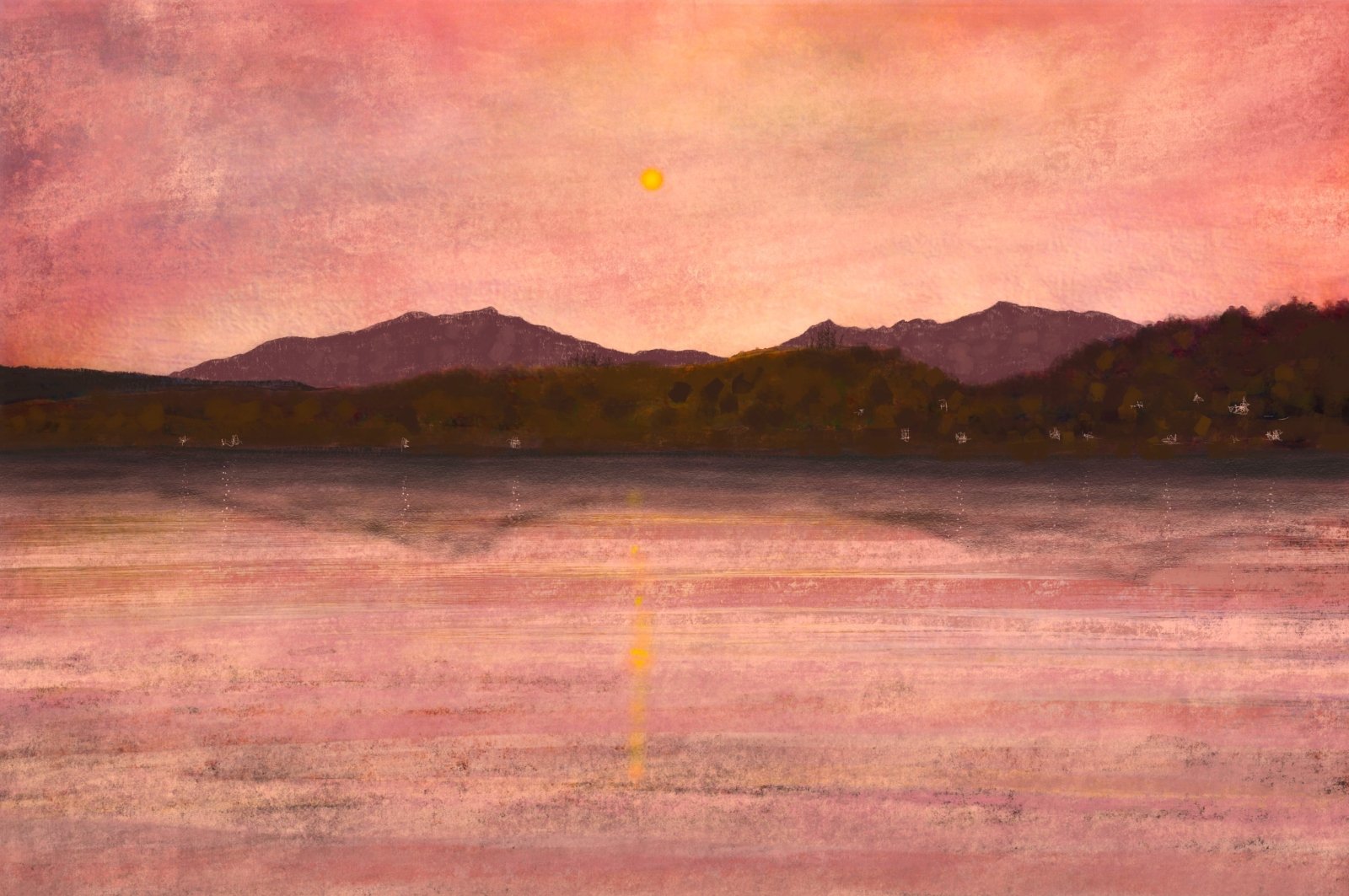 Arran And Bute Dusk-Signed Art Prints By Scottish Artist Hunter-Arran Art Gallery-Paintings, Prints, Homeware, Art Gifts From Scotland By Scottish Artist Kevin Hunter