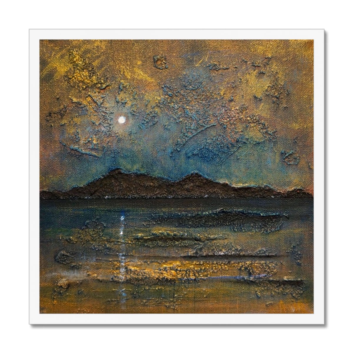 Arran Moonlight Painting | Framed Prints From Scotland-Framed Prints-Arran Art Gallery-20"x20"-White Frame-Paintings, Prints, Homeware, Art Gifts From Scotland By Scottish Artist Kevin Hunter