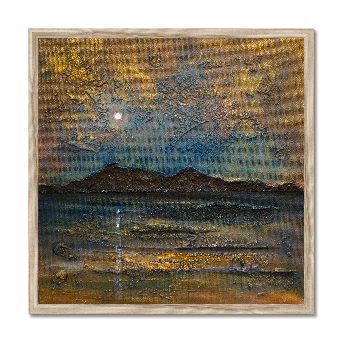 Arran Moonlight Painting | Framed Prints From Scotland-Framed Prints-Arran Art Gallery-20"x20"-Natural Frame-Paintings, Prints, Homeware, Art Gifts From Scotland By Scottish Artist Kevin Hunter