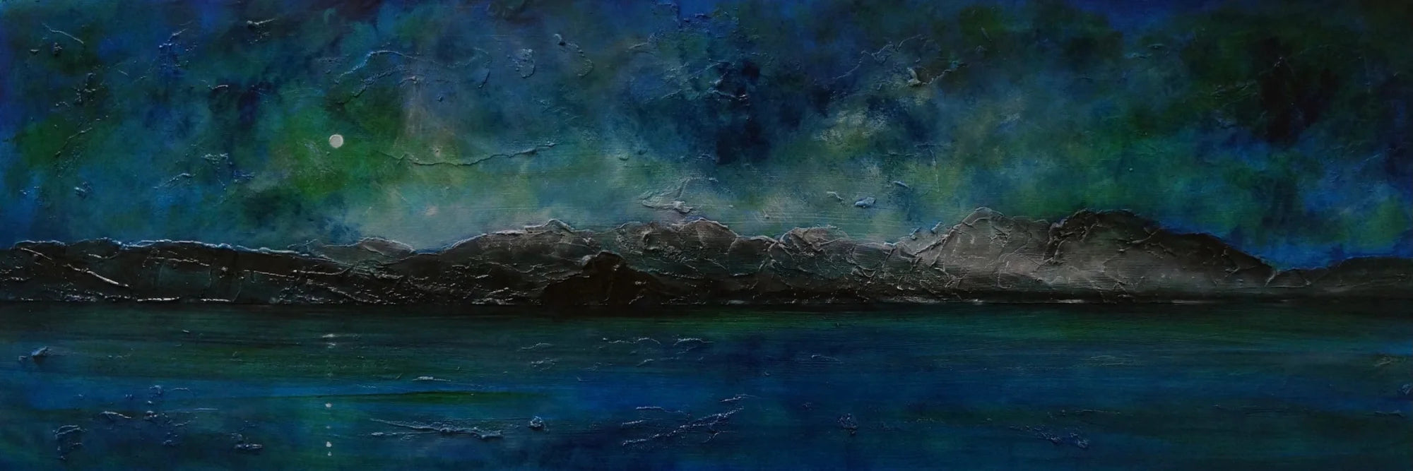 Arran Prussian Moonlight Original Panoramic Painting on Canvas - Art Gallery Scotland Worldwide Shipping Paintings and Prints by Artist