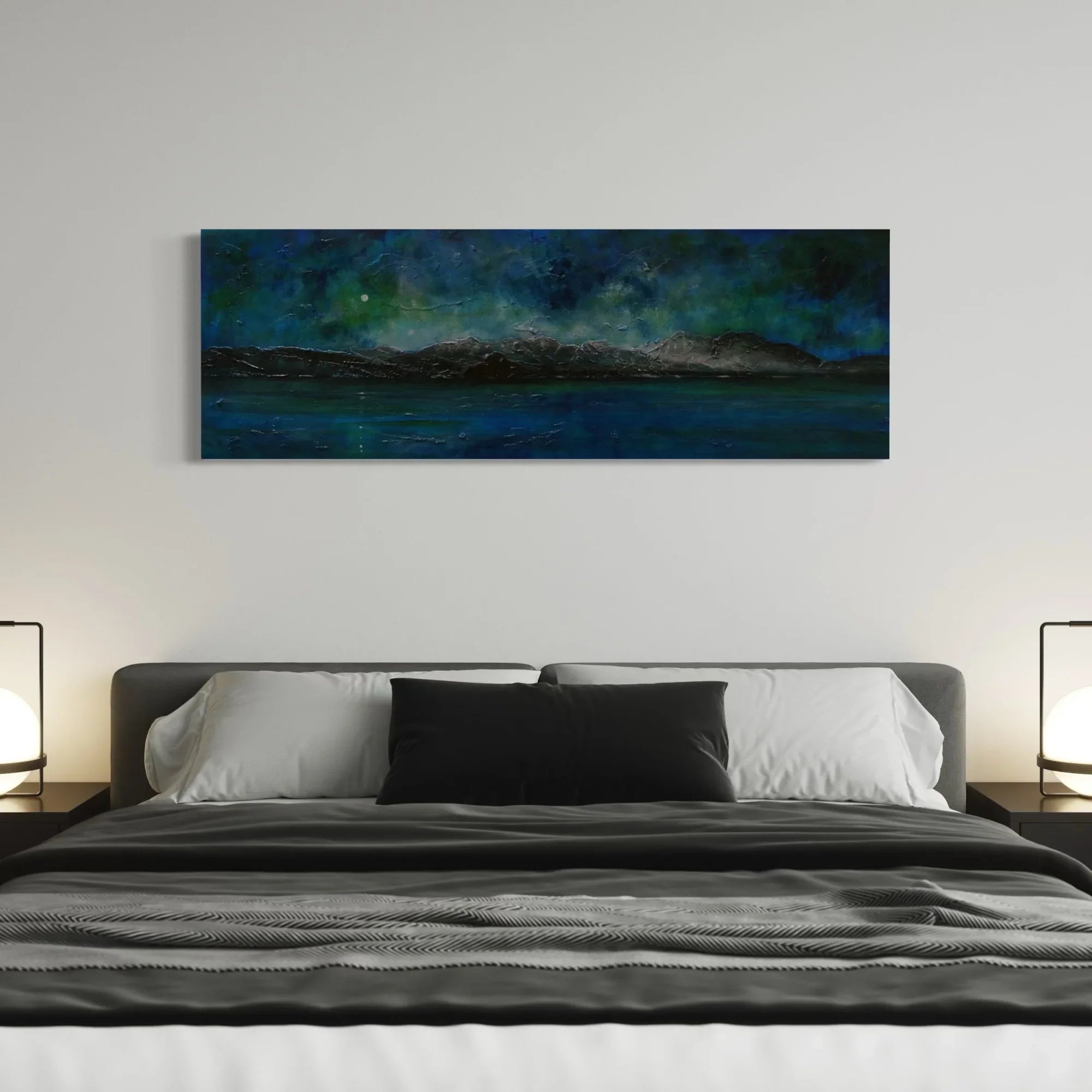 Arran Prussian Twilight Panoramic Prints - Art Gallery Scotland Worldwide Shipping Long Horizontal Landscape Paintings and by Artist Hunter