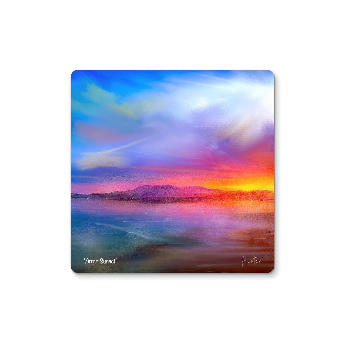 Arran Sunset Art Gifts Coaster-Coasters-Arran Art Gallery-2 Coasters-Paintings, Prints, Homeware, Art Gifts From Scotland By Scottish Artist Kevin Hunter