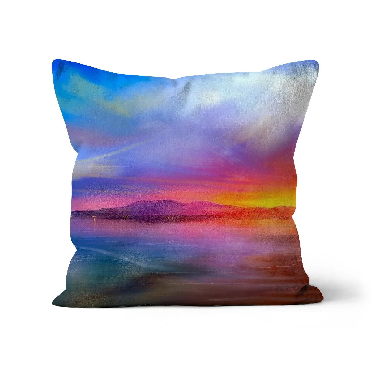 Arran Sunset Cushion - Art Gallery Scotland Worldwide Shipping Scottish Landscape by Artist Hunter Featuring Paintings