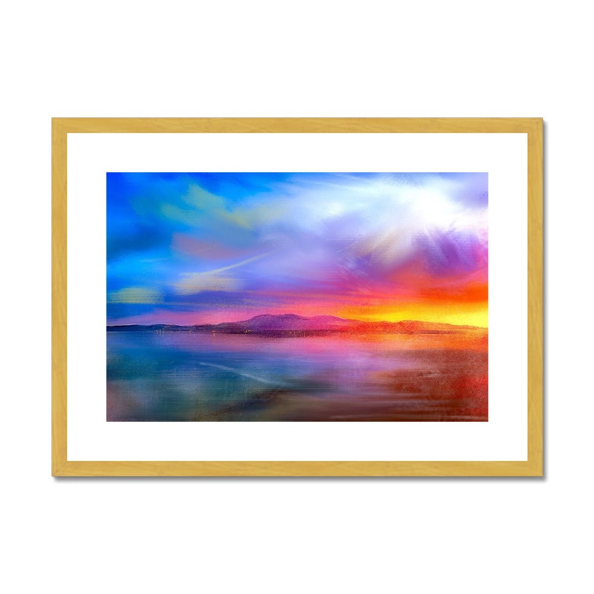 Arran Sunset Painting | Antique Framed & Mounted Prints From Scotland-Antique Framed & Mounted Prints-Arran Art Gallery-A2 Landscape-Gold Frame-Paintings, Prints, Homeware, Art Gifts From Scotland By Scottish Artist Kevin Hunter