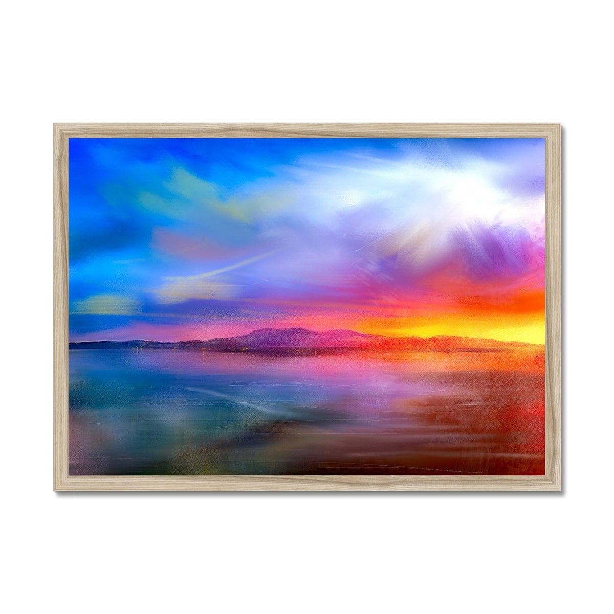 Arran Sunset Painting | Framed Prints From Scotland-Framed Prints-Arran Art Gallery-A2 Landscape-Natural Frame-Paintings, Prints, Homeware, Art Gifts From Scotland By Scottish Artist Kevin Hunter