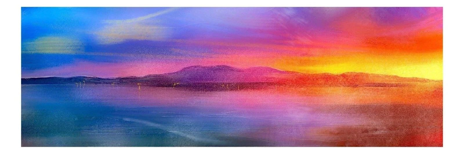 Arran Sunset Panoramic Prints - Art Gallery Scotland Worldwide Shipping Vibrant Sunset Tranquil Paintings and by Artist Hunter Scottish