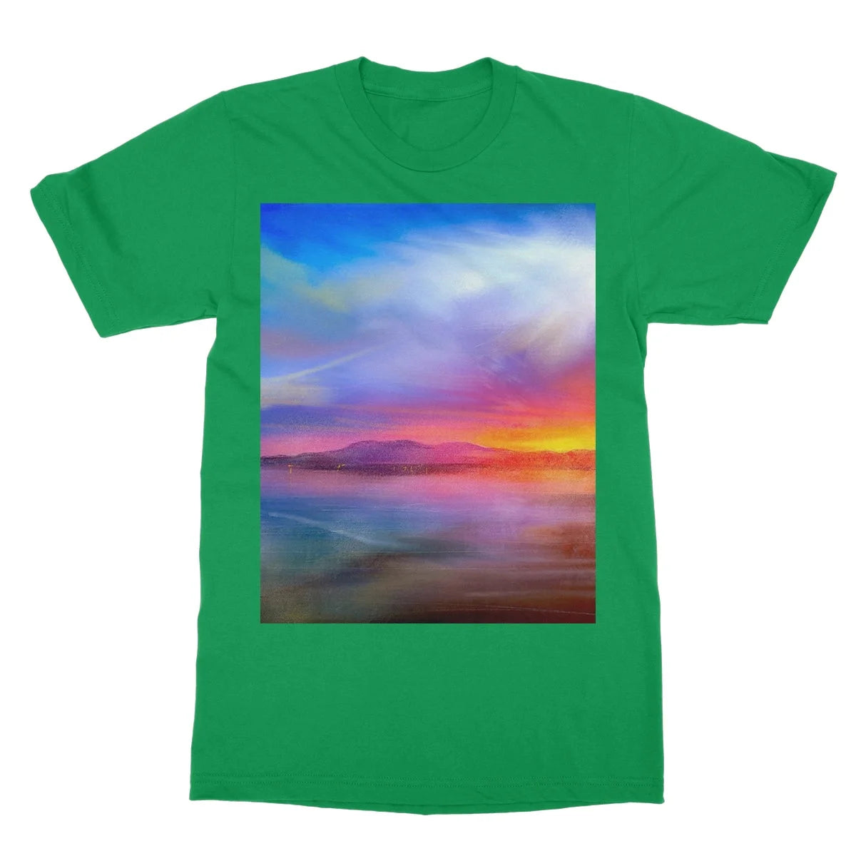Arran Sunset Softstyle T-shirt - Art Gallery Scotland Worldwide Shipping Scottish Landscape by Artist Hunter Featuring Paintings