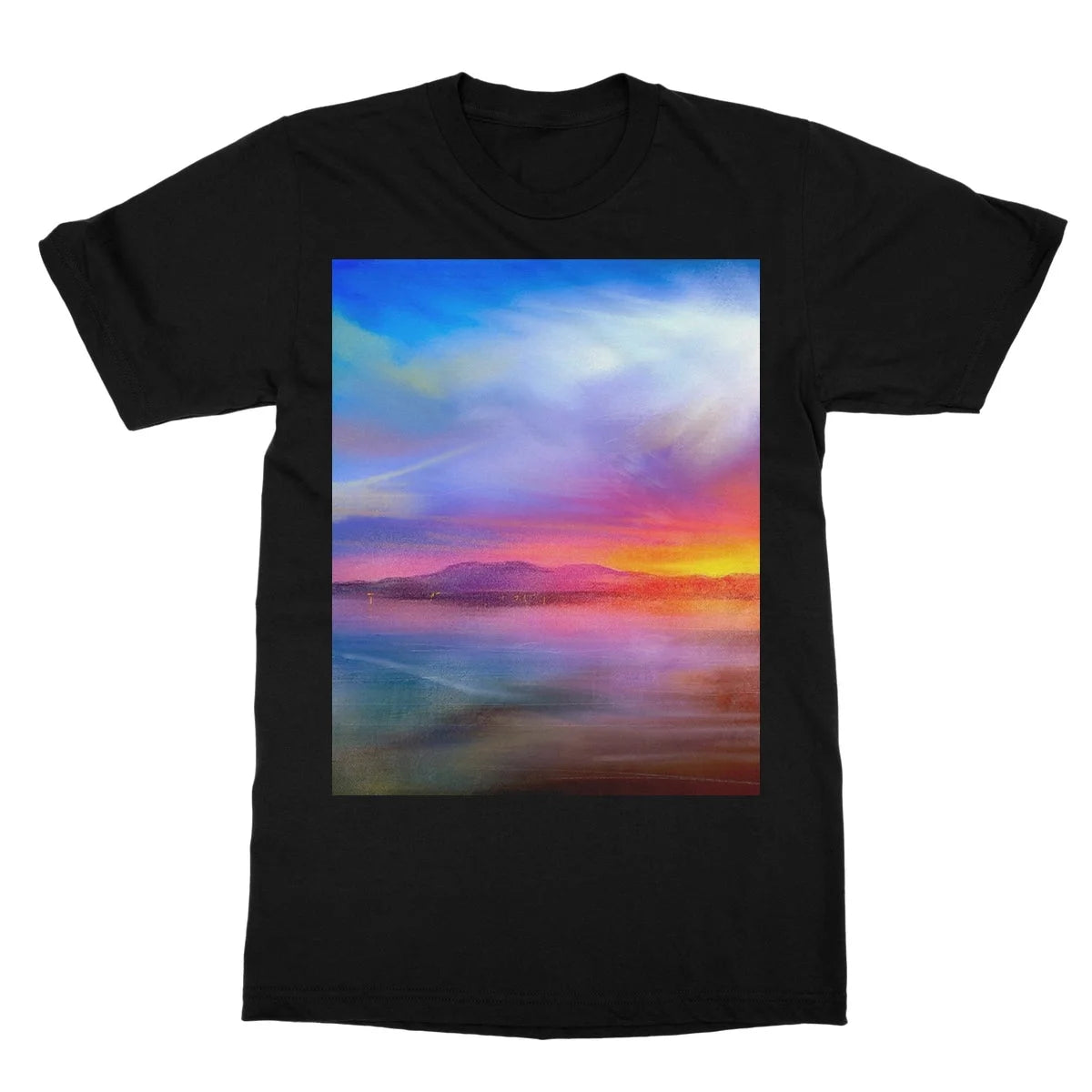 Arran Sunset Softstyle T-shirt - Art Gallery Scotland Worldwide Shipping Scottish Landscape by Artist Hunter Featuring Paintings
