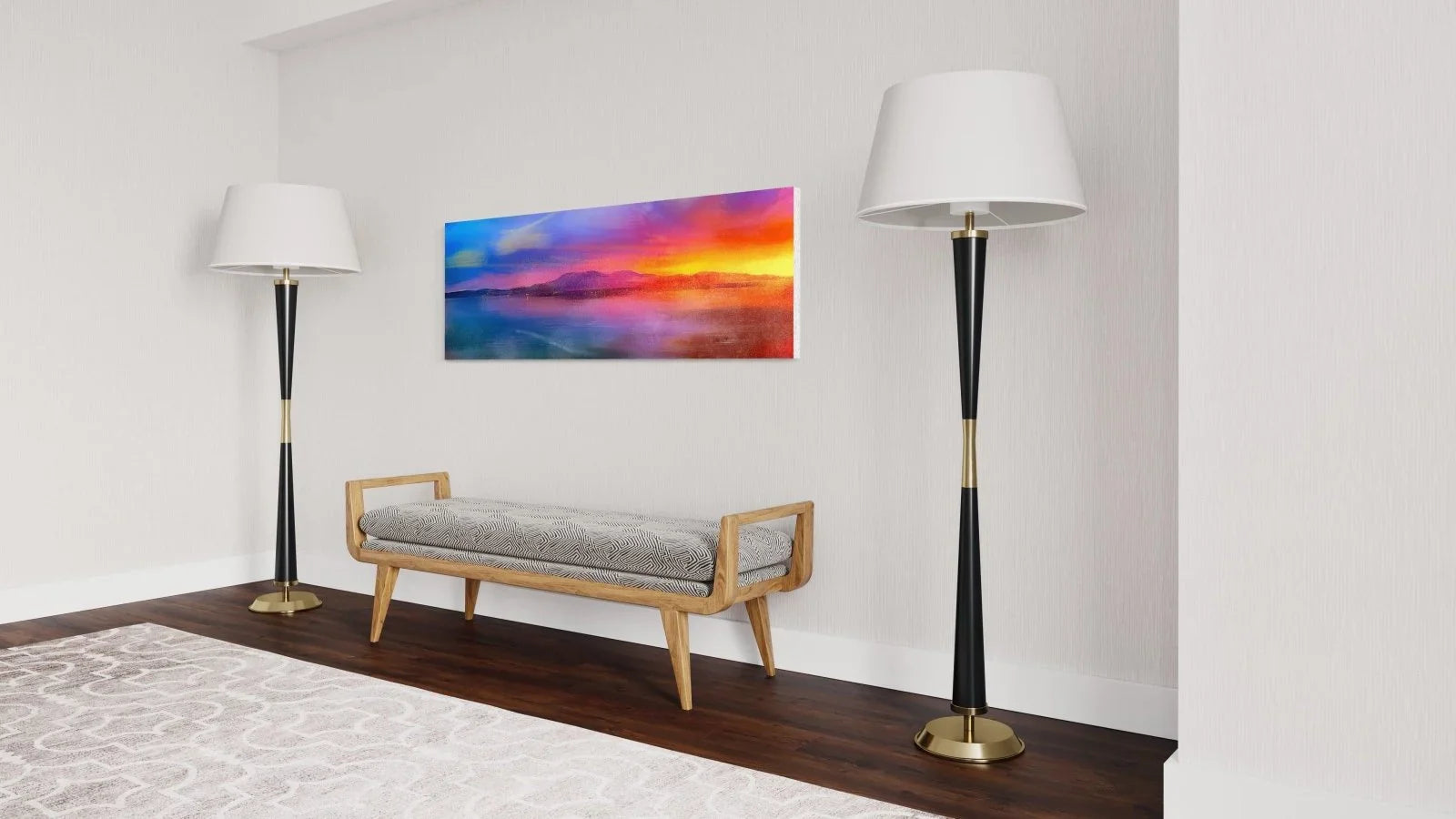 Arran Sunset | Statement Interior Wall Art from Scotland - Gallery Worldwide Shipping Interior Scene Bench Paintings | Prints | Gifts