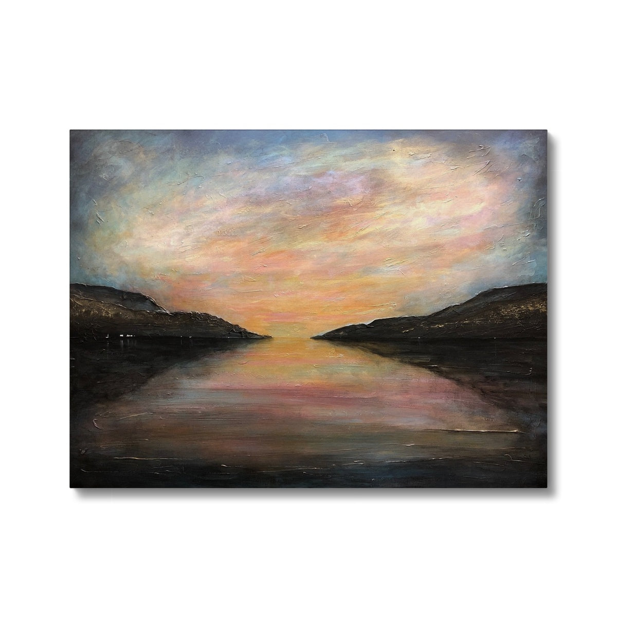 Loch Ness Glow Painting | Canvas-Contemporary Stretched Canvas Prints-Scottish Lochs & Mountains Art Gallery-24"x18"-Paintings, Prints, Homeware, Art Gifts From Scotland By Scottish Artist Kevin Hunter