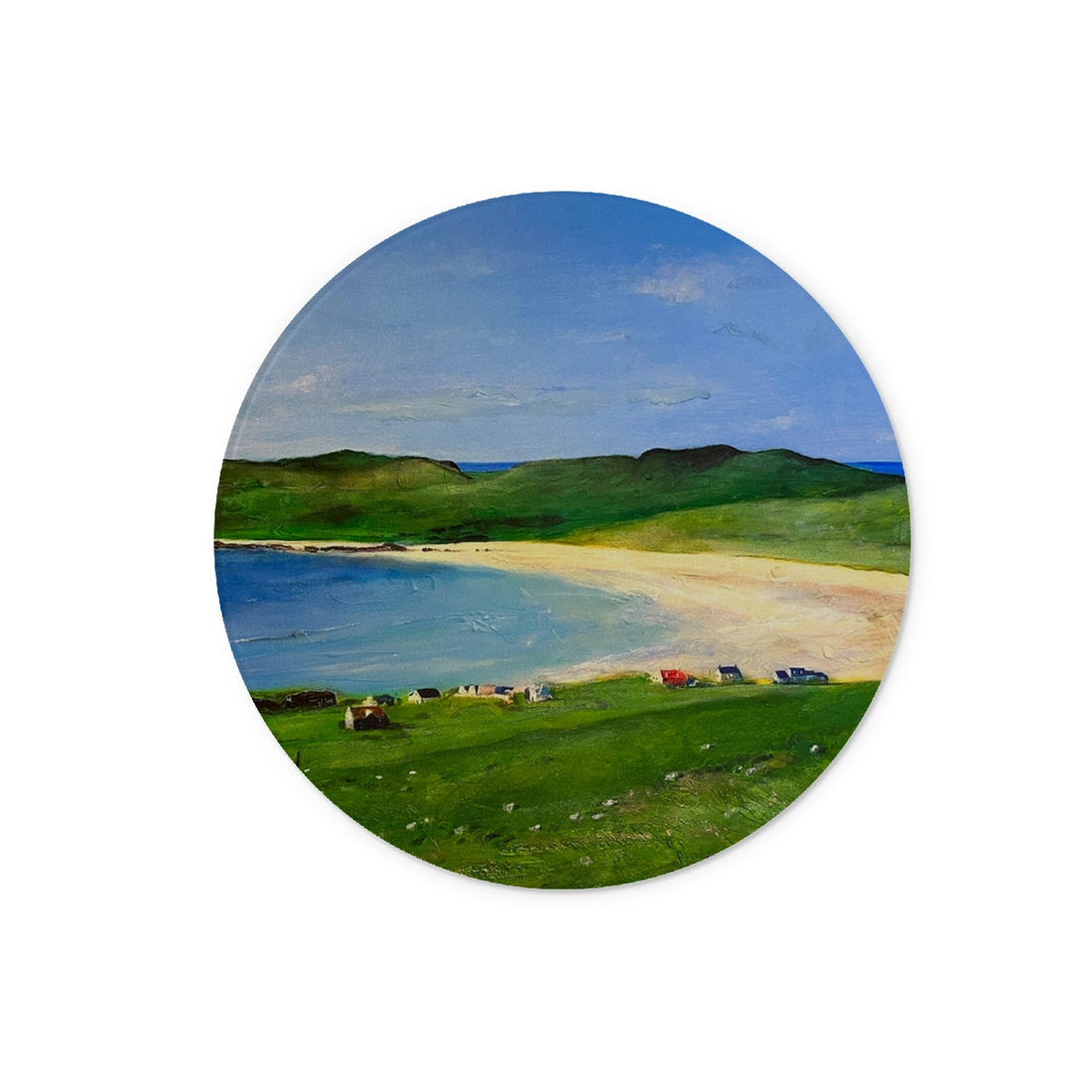 Balephuil Beach Tiree Art Gifts Glass Chopping Board | Hebridean Islands Art Gallery | Paintings, Prints, Homeware and Art Gifts From Scotland By Scottish Artist Kevin Hunter