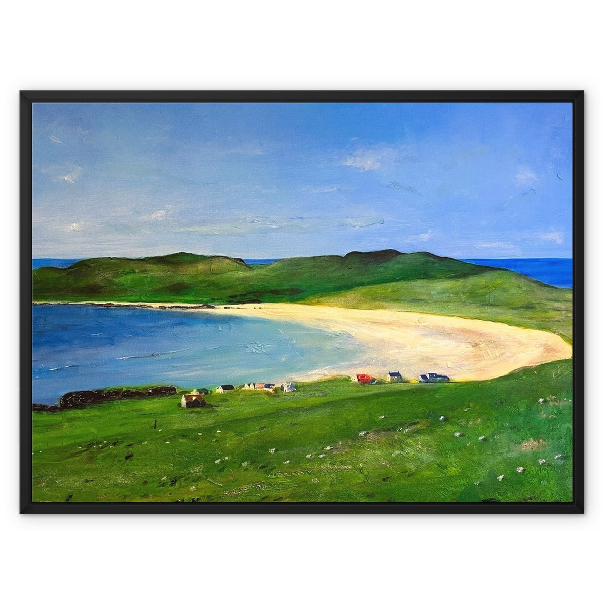Balephuil Beach Tiree Painting | Framed Canvas-Floating Framed Canvas Prints-Hebridean Islands Art Gallery-32"x24"-Black Frame-Paintings, Prints, Homeware, Art Gifts From Scotland By Scottish Artist Kevin Hunter