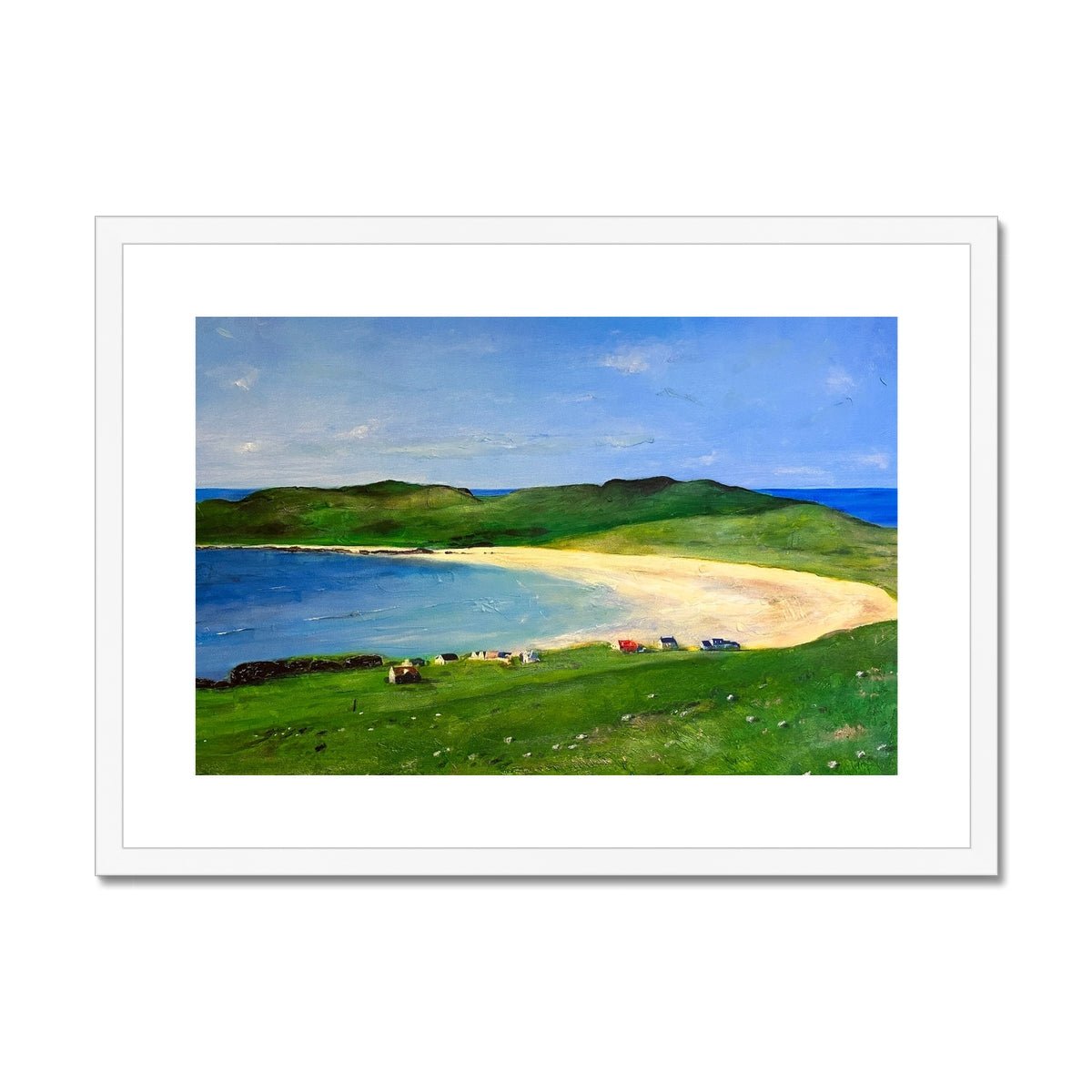 Balephuil Beach Tiree Painting | Framed & Mounted Prints From Scotland-Framed & Mounted Prints-Hebridean Islands Art Gallery-A2 Landscape-White Frame-Paintings, Prints, Homeware, Art Gifts From Scotland By Scottish Artist Kevin Hunter