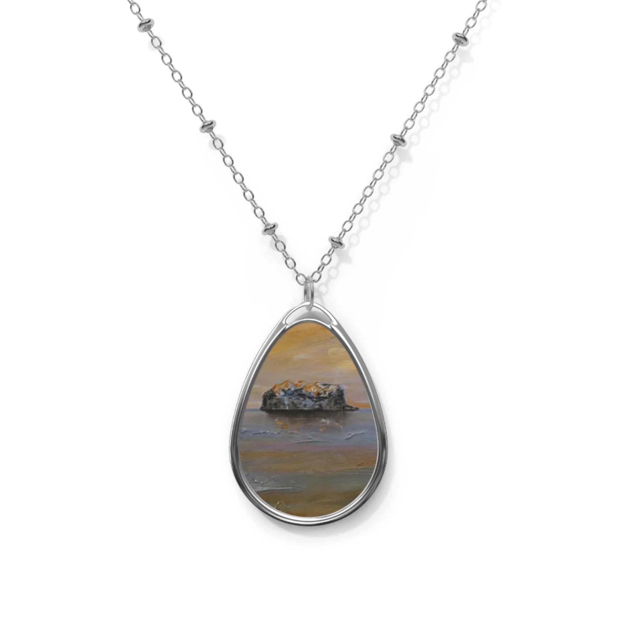 Bass Rock Dawn | Scottish Art Jewellery | Necklace - Edinburgh & Glasgow Gallery Scotland Worldwide Shipping Silver-toned Teardrop Pendant
