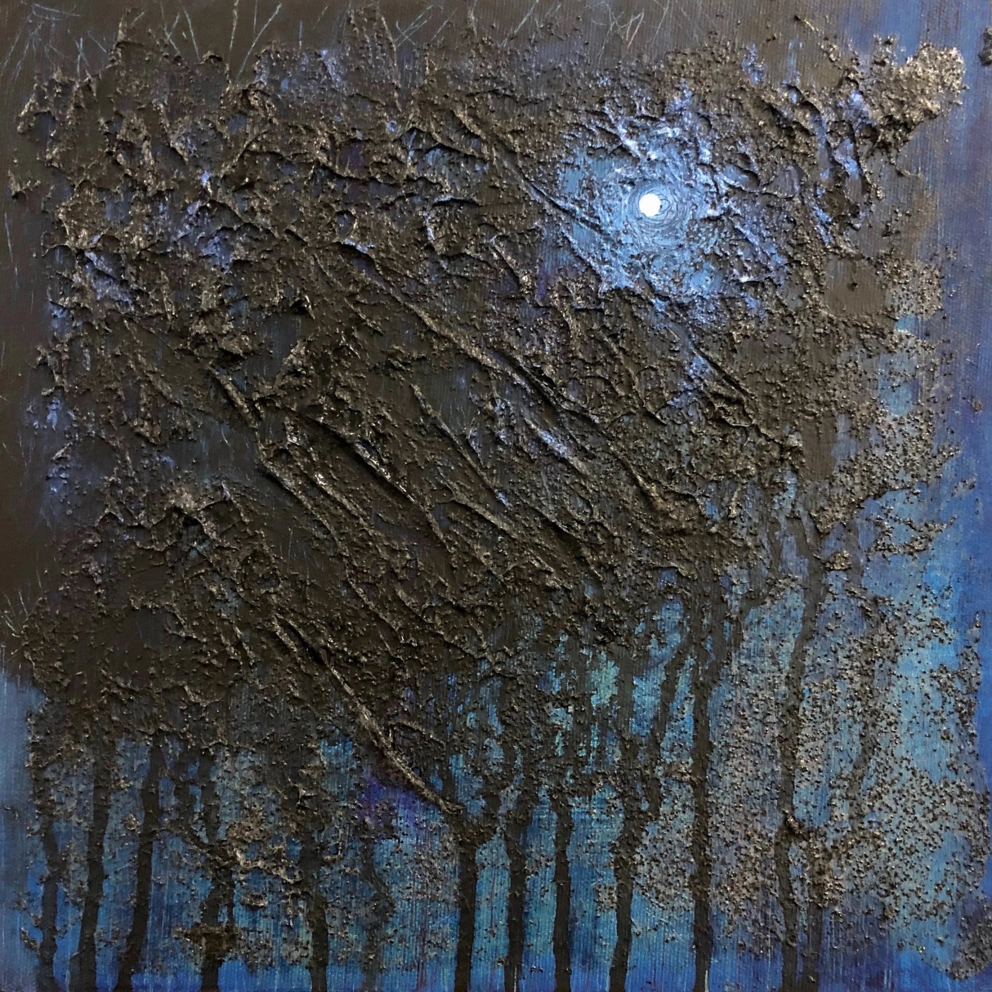 The Blue Moon Wood Abstract - & Impressionistic Art Gallery Scotland Worldwide Shipping Textured Forest Moonlight Kevin Hunter Portfolio