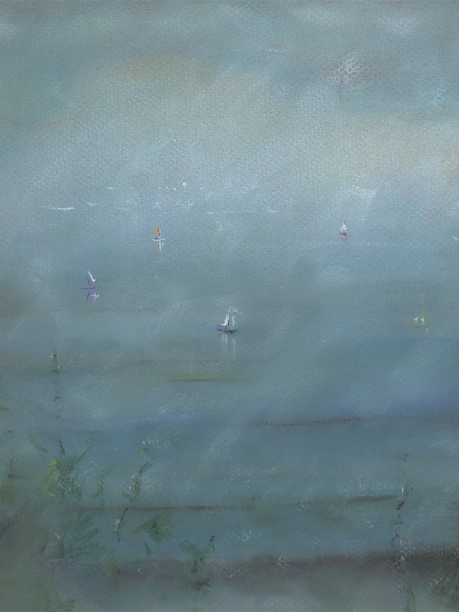 Boats in the Mist - River Clyde Art Gallery Scotland Worldwide Shipping Serene Painting Sailboats Kevin Hunter Portfolio Giclee Prints