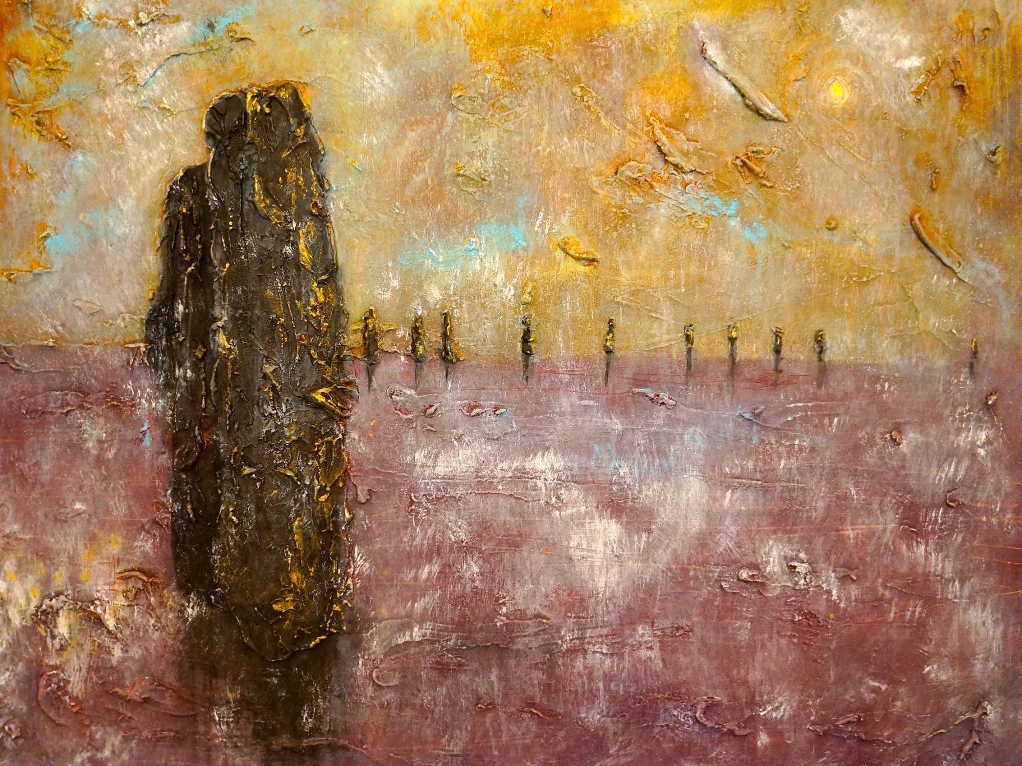 Brodgar Mist - Orkney Art Gallery Scotland Worldwide Shipping Textured Abstract Painting Kevin Hunter Portfolio Giclee Prints
