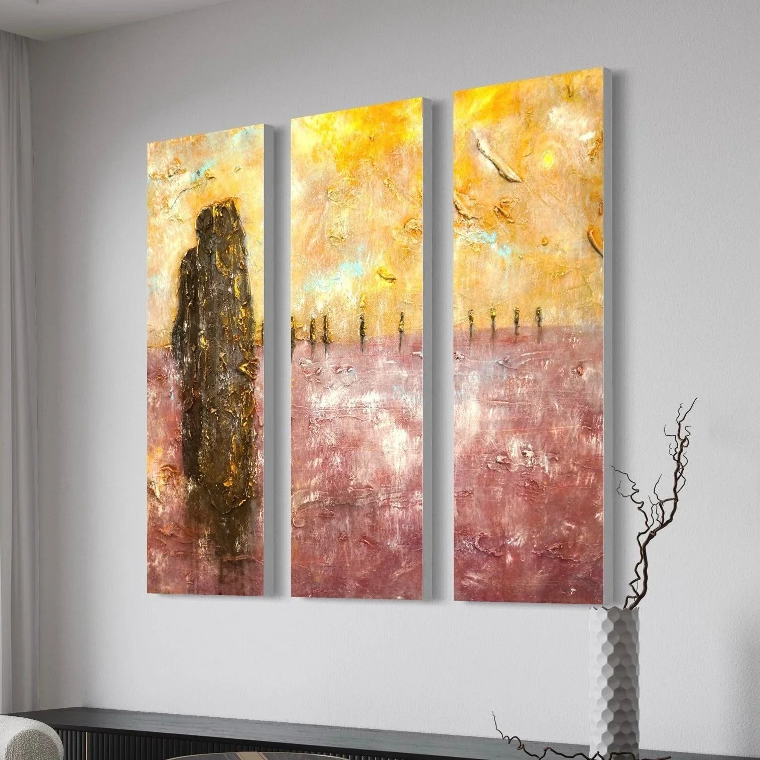 Brodgar Mist Orkney | Statement Interior Wall Art from Scotland - Gallery Worldwide Shipping Three Abstract Paintings Scottish Artist Fine
