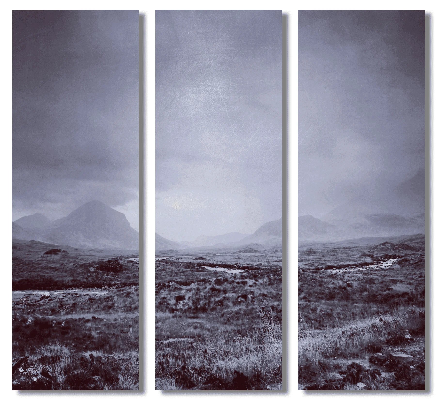 A Brooding Cuillin Skye Triptych | Statement Interior Wall Art from Scotland - Gallery Worldwide Shipping Triptych Misty Mountain Scottish