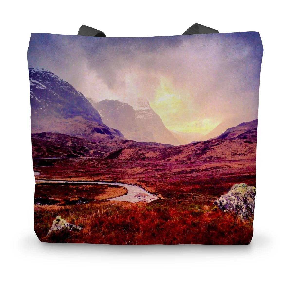 A Brooding Glencoe Canvas Tote Bag - Art Gallery Scotland Worldwide Shipping Scottish Prints and Landscape Paintings by Artist Hunter