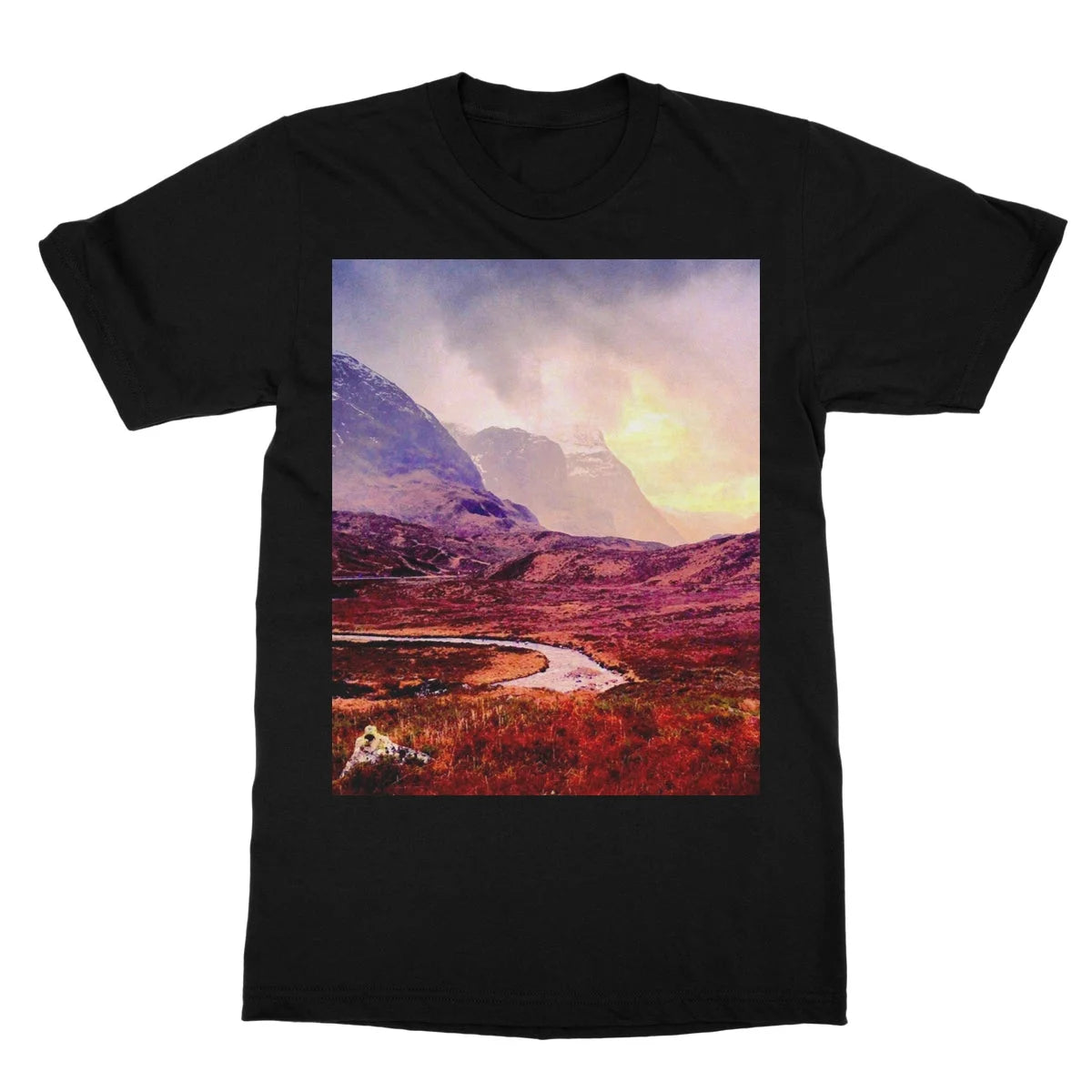 A Brooding Glencoe Softstyle T-shirt - Art Gallery Scotland Worldwide Shipping Scottish Prints and Landscape Paintings by Artist Hunter