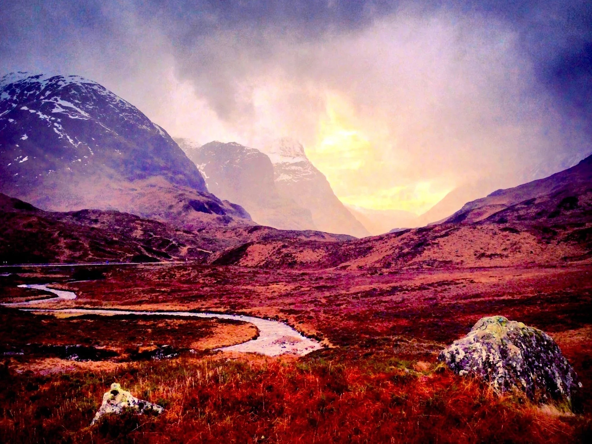 A Brooding Glencoe Wooden Art Block - Gallery Scotland Worldwide Shipping Vibrant Dramatic Landscape Scottish Prints and Landscape