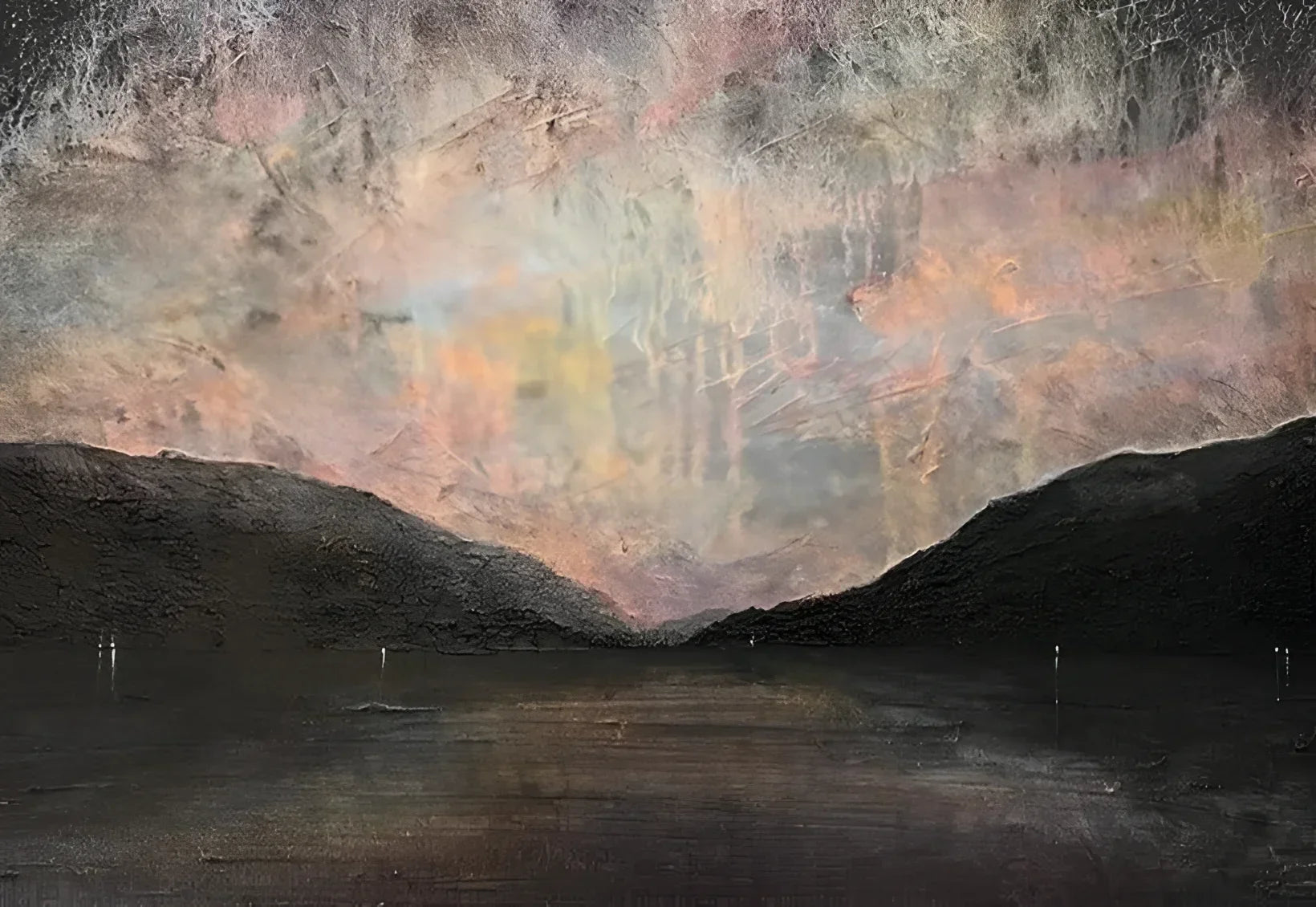 A Brooding Loch Lomond - Lochs & Mountains Art Gallery Scotland Worldwide Shipping Textured Landscape Painting Scottish and Paintings
